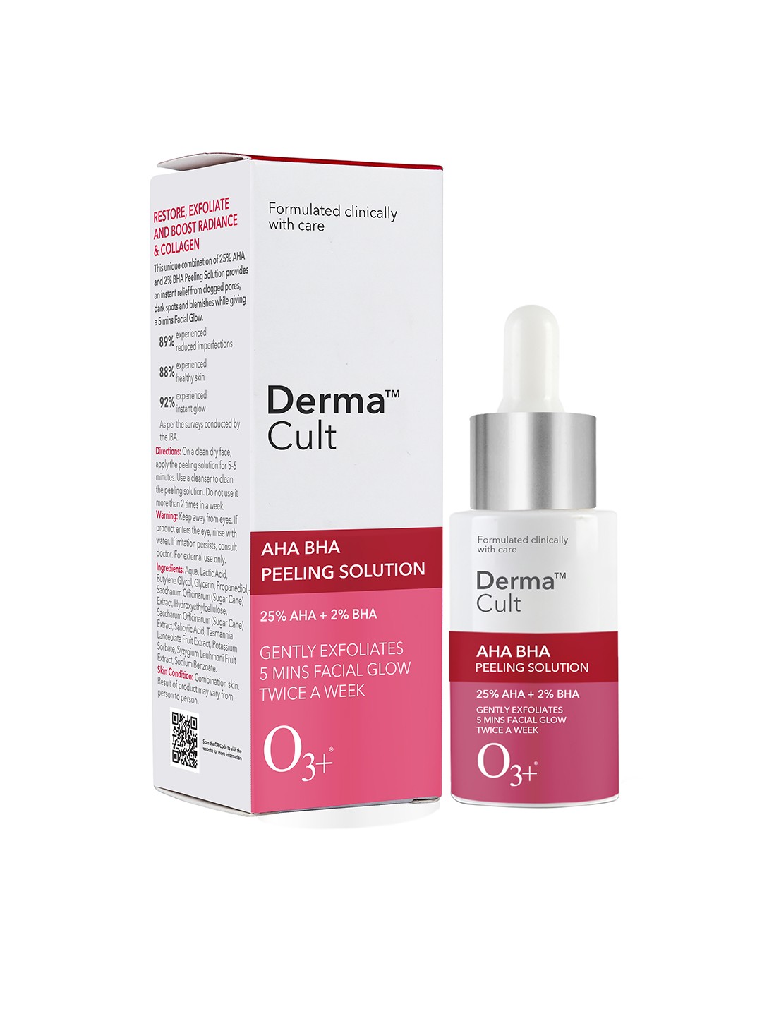 

O3 Derma Cult 25% AHA + 2% BHA Peeling Solution for Glowing Skin & Pore Cleansing - 30 ml, Red