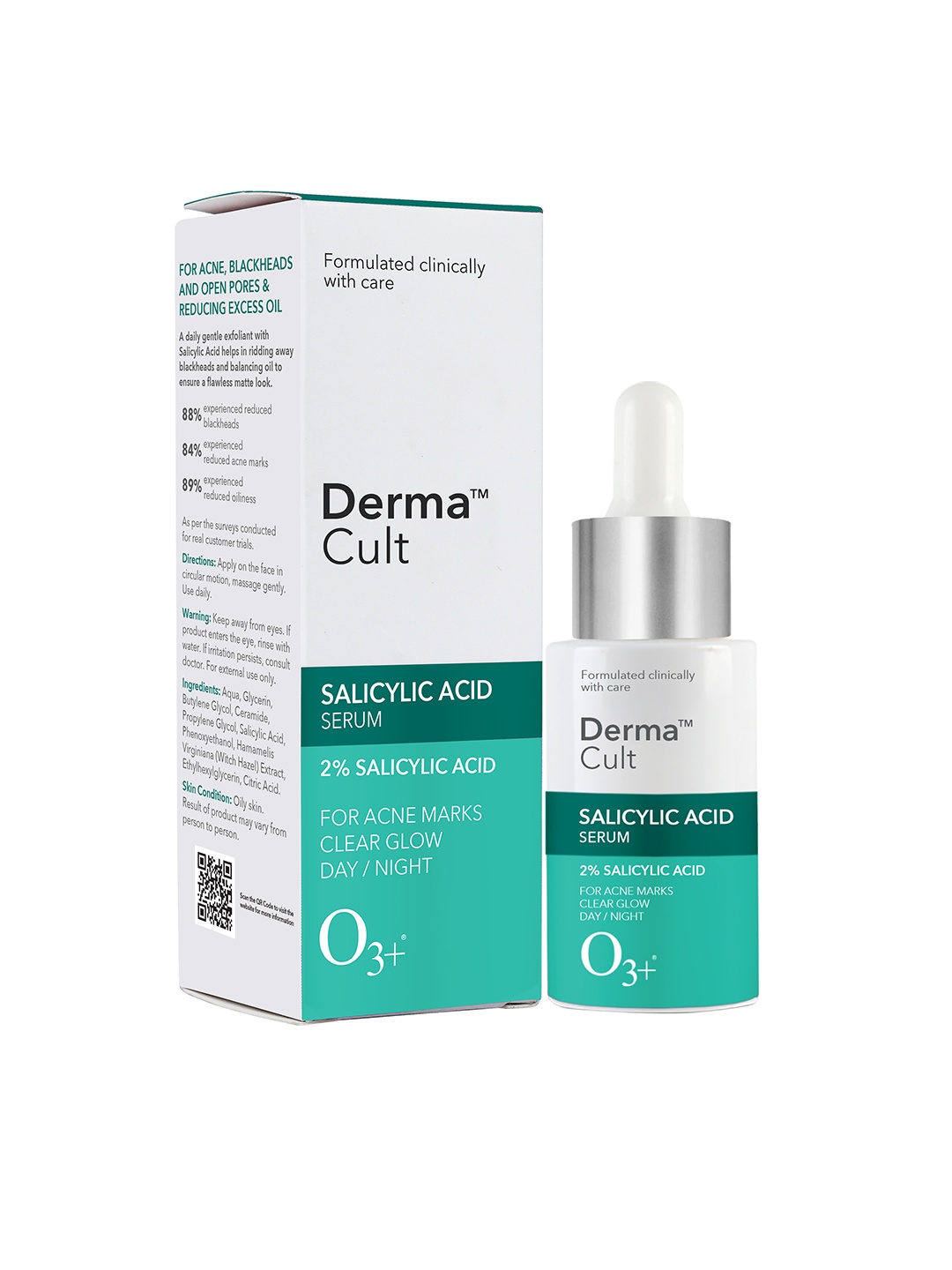 O3 Derma Cult 2% Salicylic Acid Serum For Acne - Pore Tightening & Oil Control - 30 ml, Green