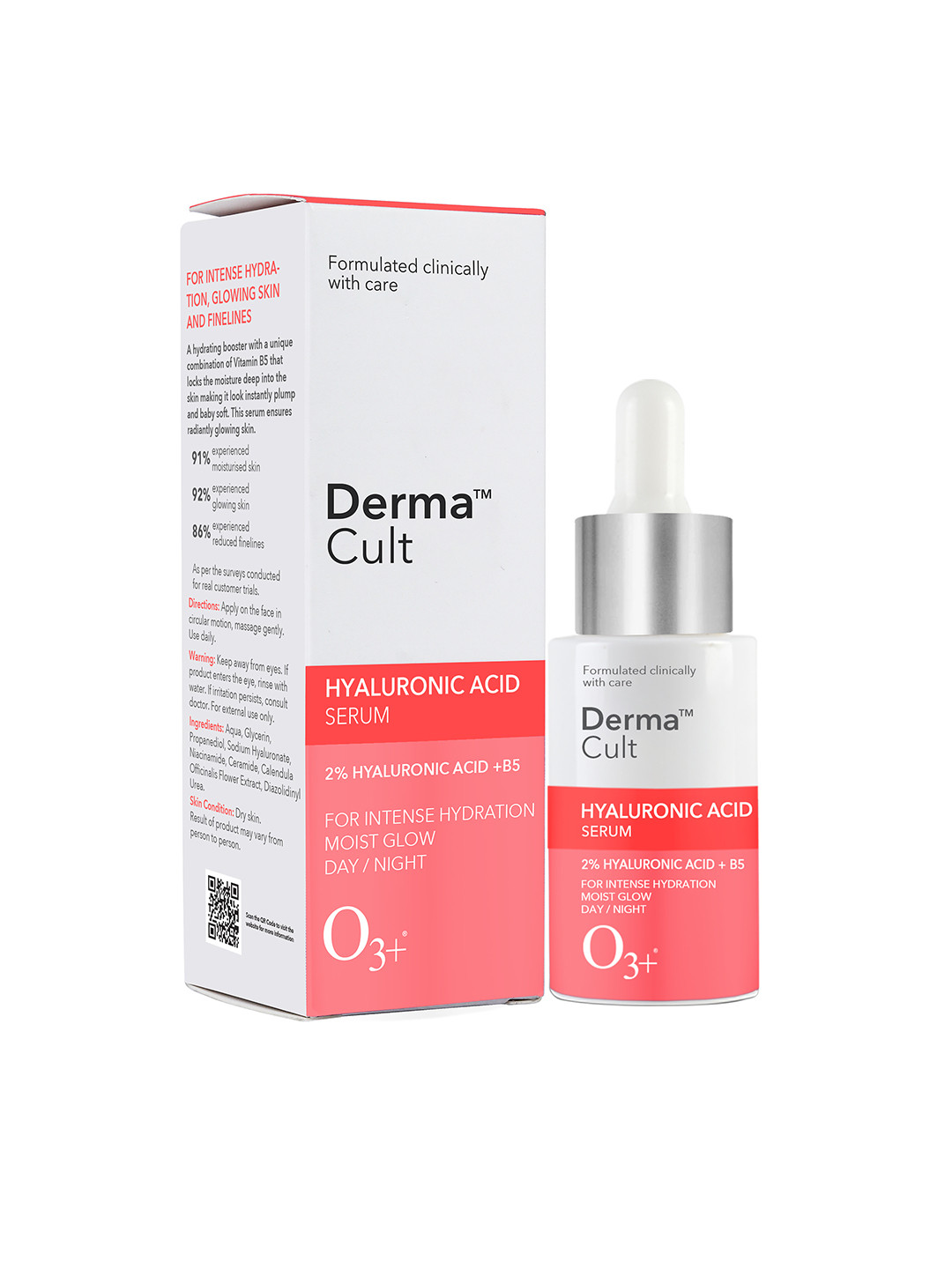

O3 Derma Cult 2% Hyaluronic Acid Serum for Intense Hydration & Glow with B5 - 30 ml, Pink