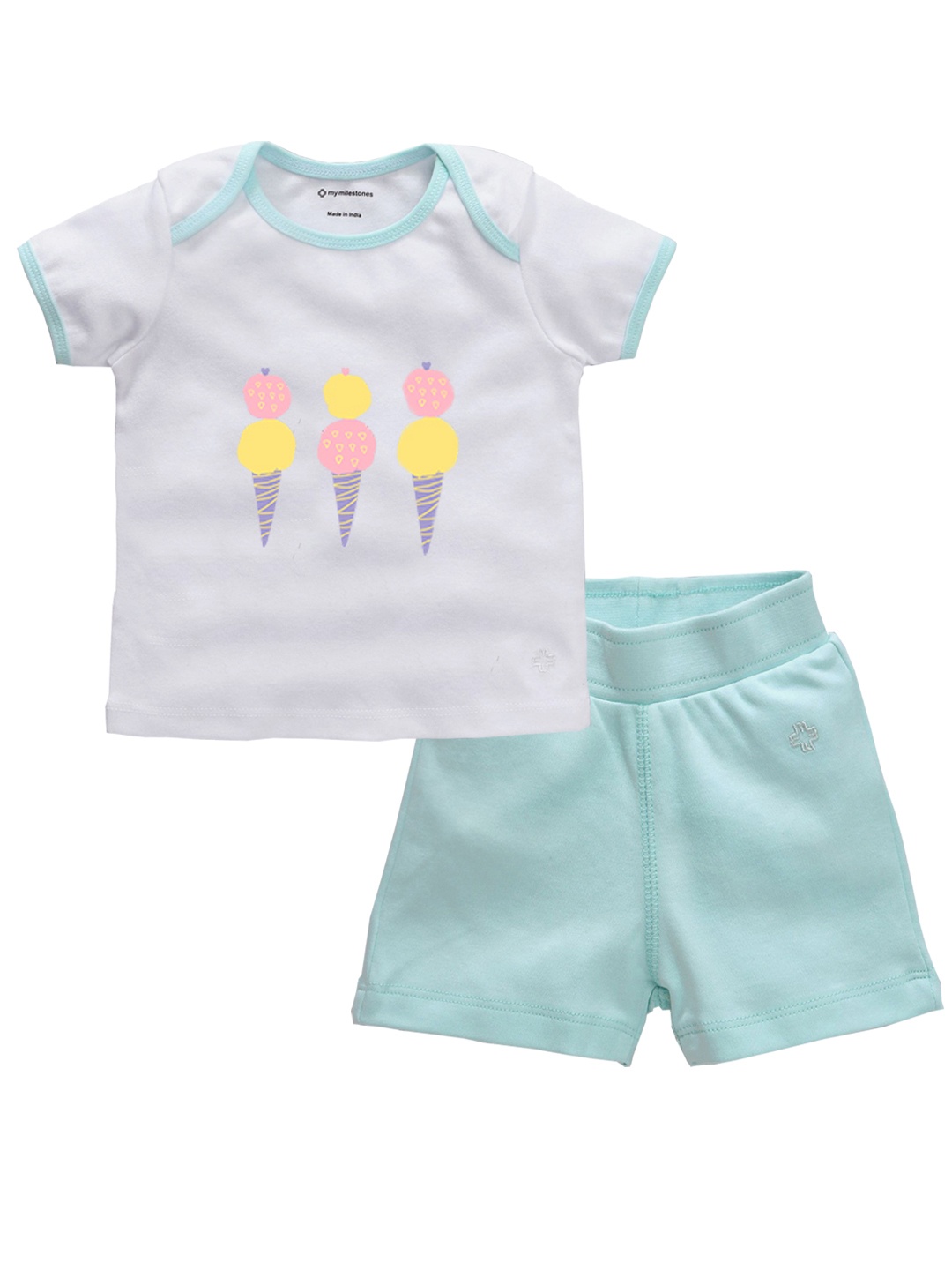 Printed Pure Cotton T Shirt with Shorts, White