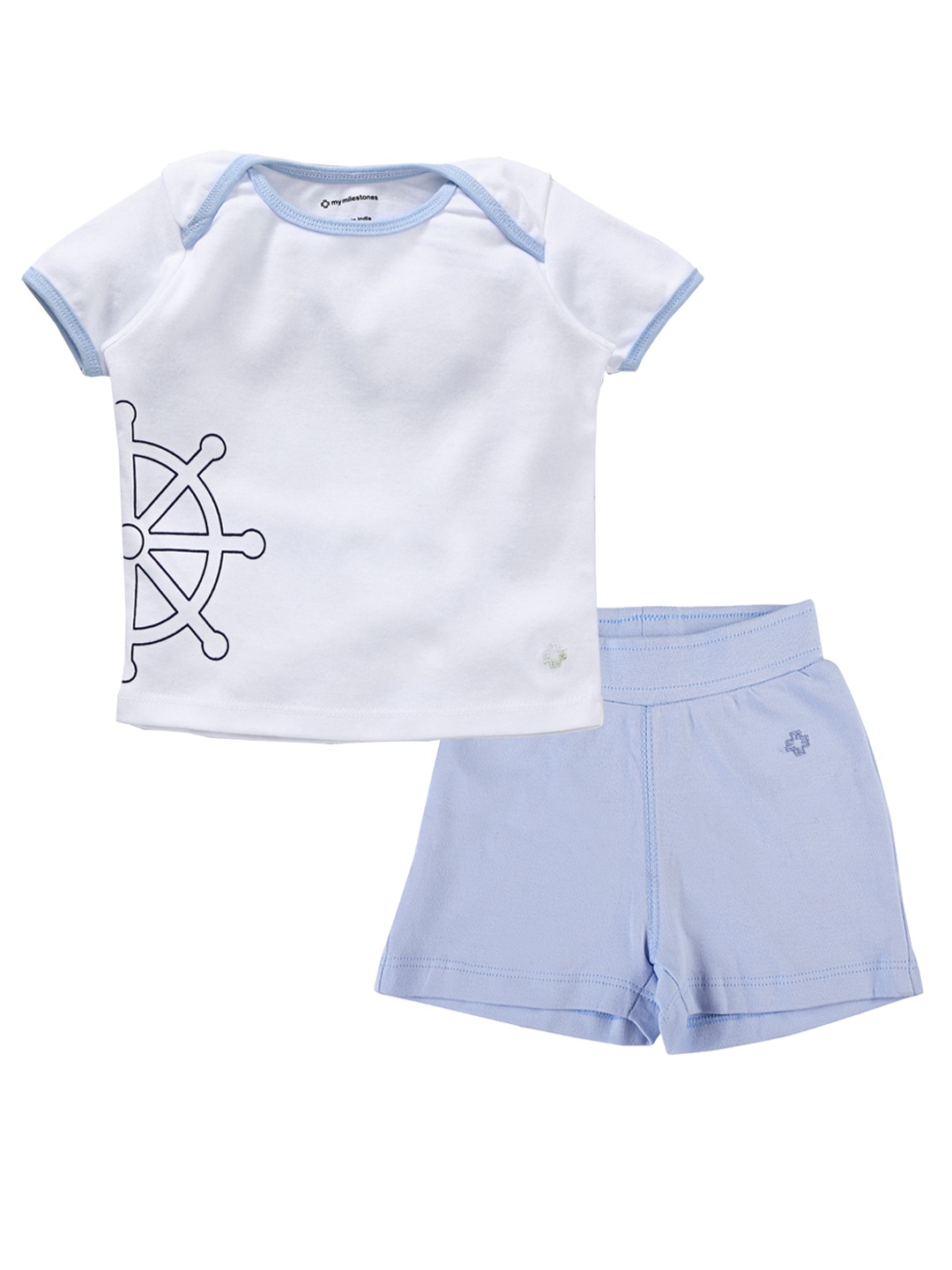 

My Milestones Boys White & Grey Printed T-shirt with Shorts