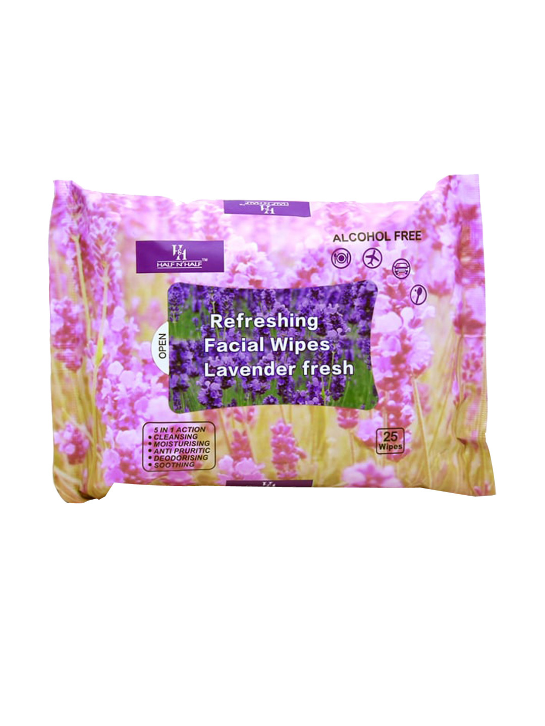 

Half N Half Lavender Fresh Refreshing Facial & Makeup Wipes, Purple