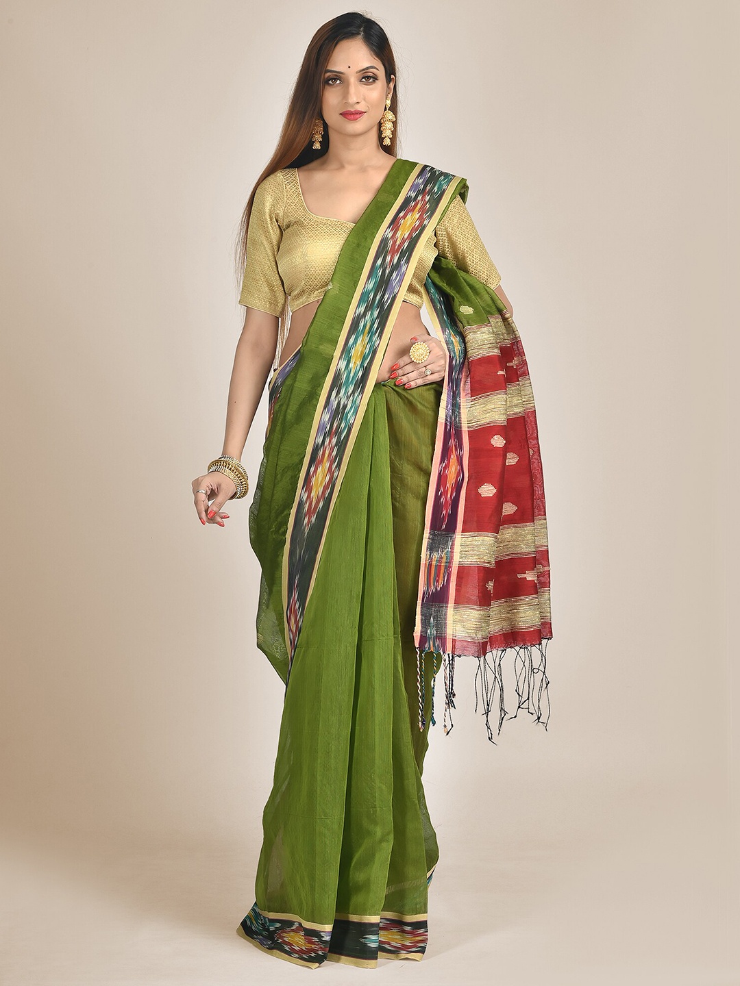 

Mitera Green & Red Woven Design Silk Cotton Saree