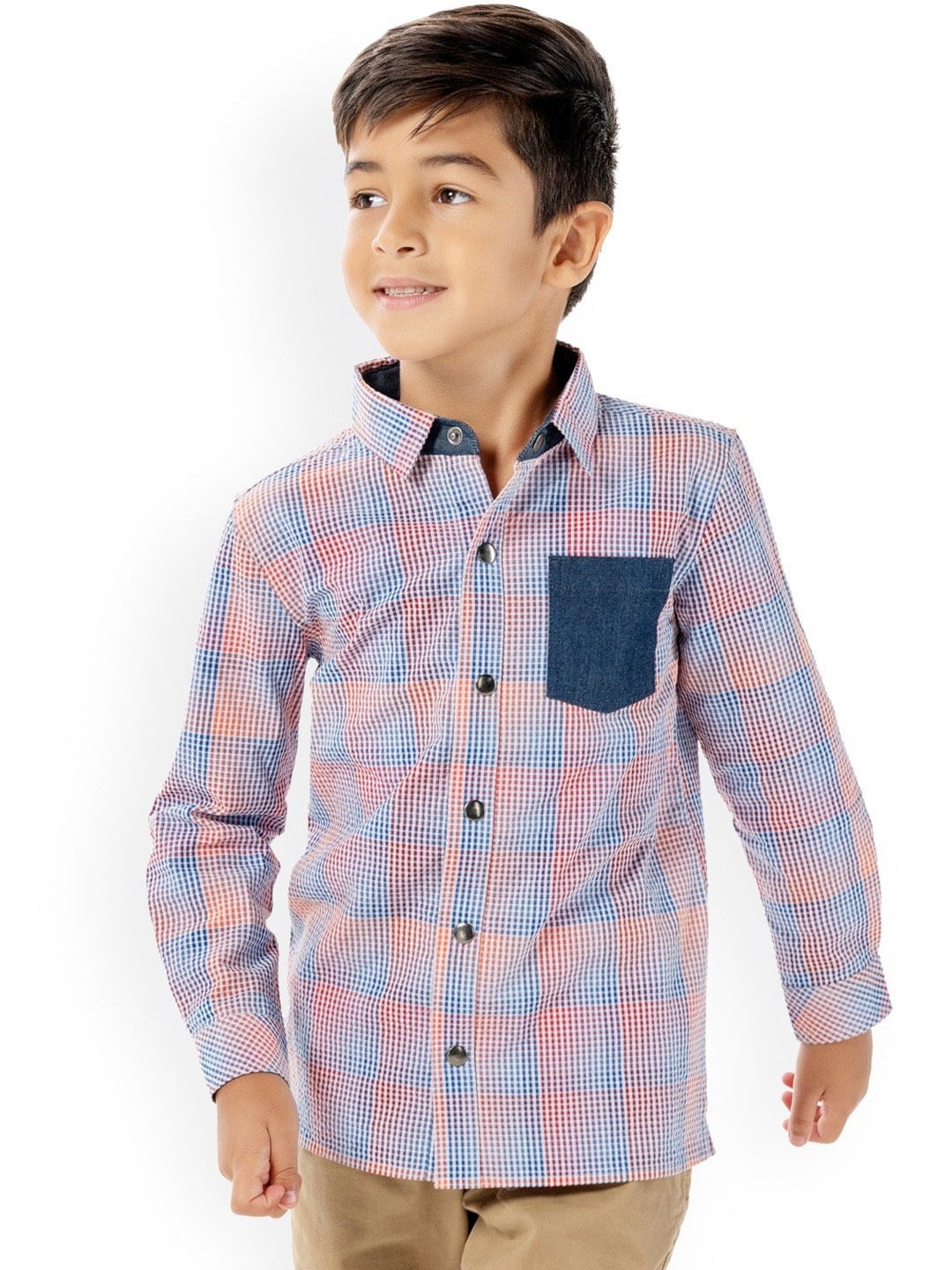 

Cherry Crumble Boys Blue & Orange Comfort Checked Cotton Casual Shirt