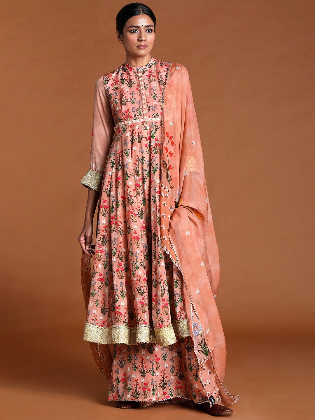 

Masaba Women Pink Floral Printed Kurta with Palazzos & With Dupatta