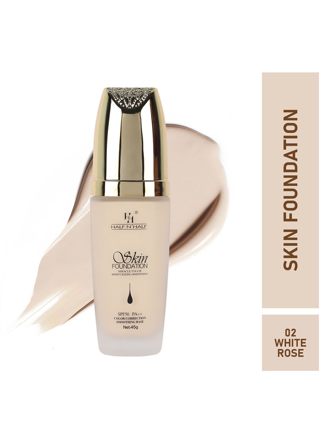 

Half N Half Miracle Touch Moisturizing Whitening Skin Foundation SPF 50 PA++- 45gm, Rose