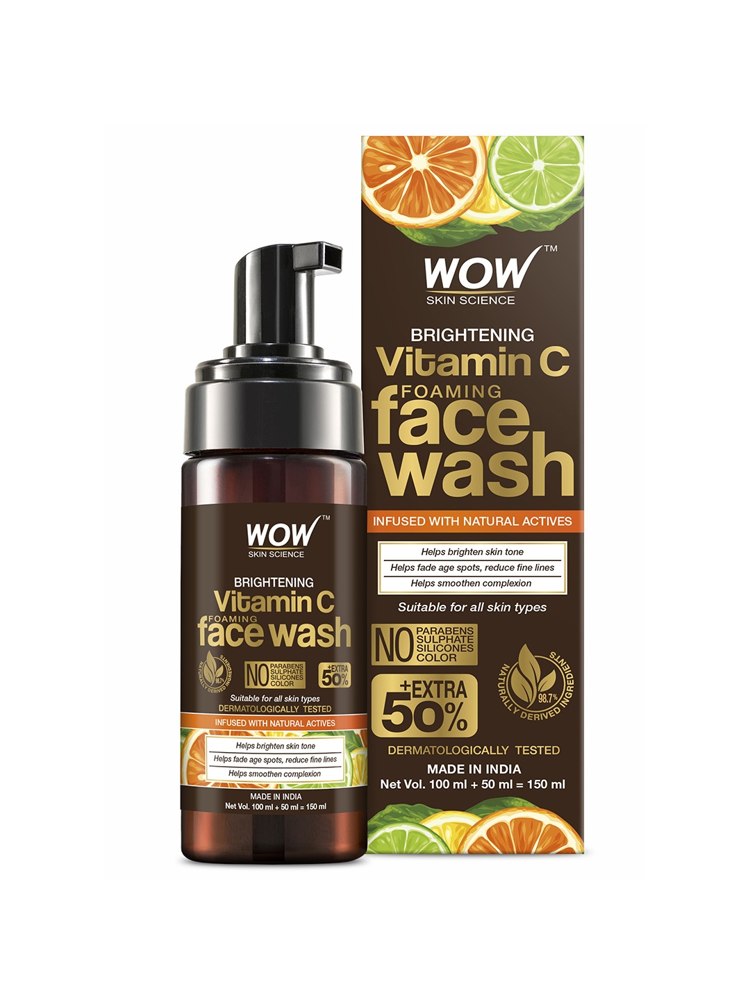 

WOW SKIN SCIENCE Brightening Vitamin C Vegan Foaming Face Wash 100 ml, Brown