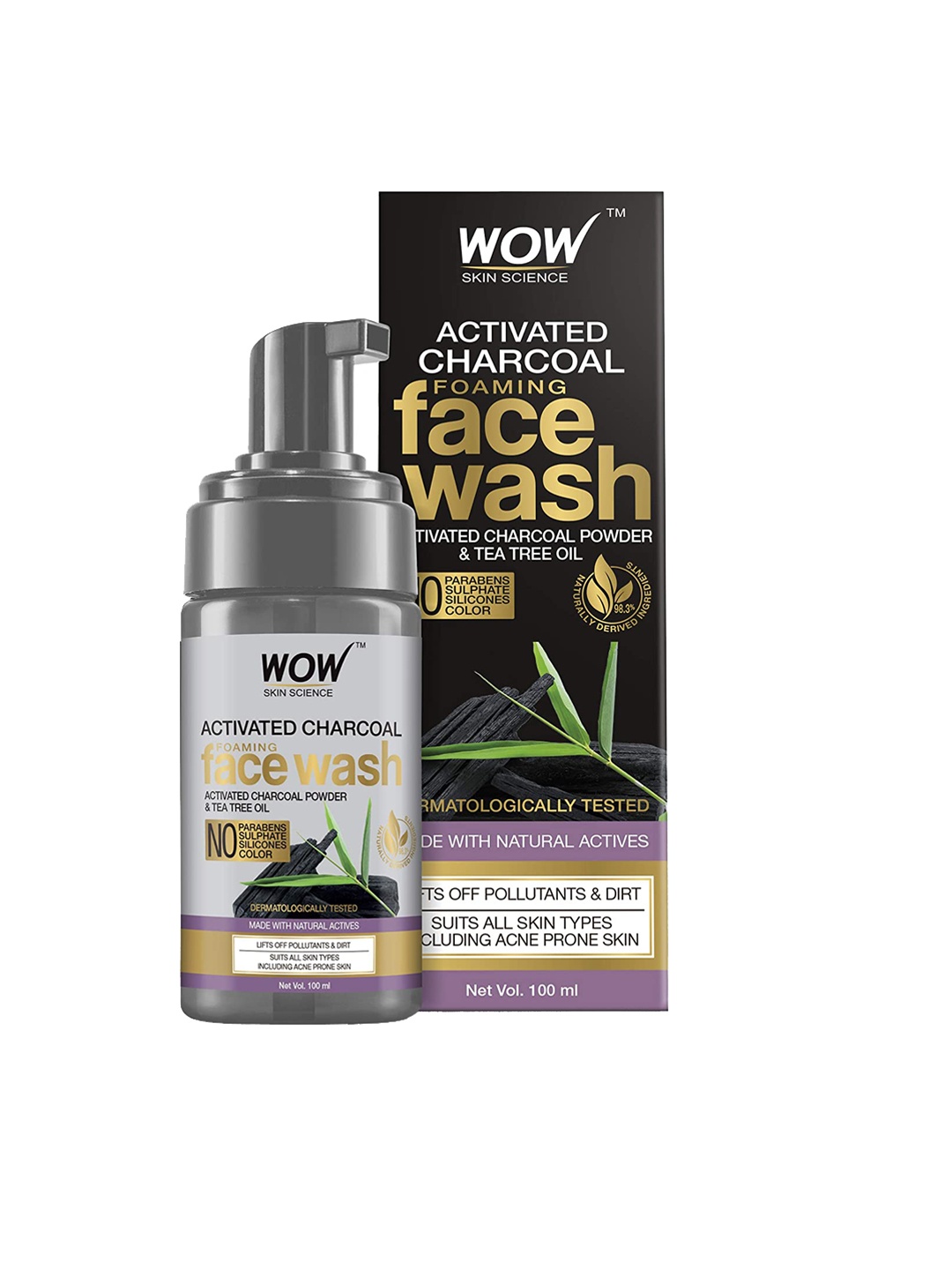 

WOW SKIN SCIENCE Activated Charcoal Vegan Foaming Face Wash 100 ml, Grey