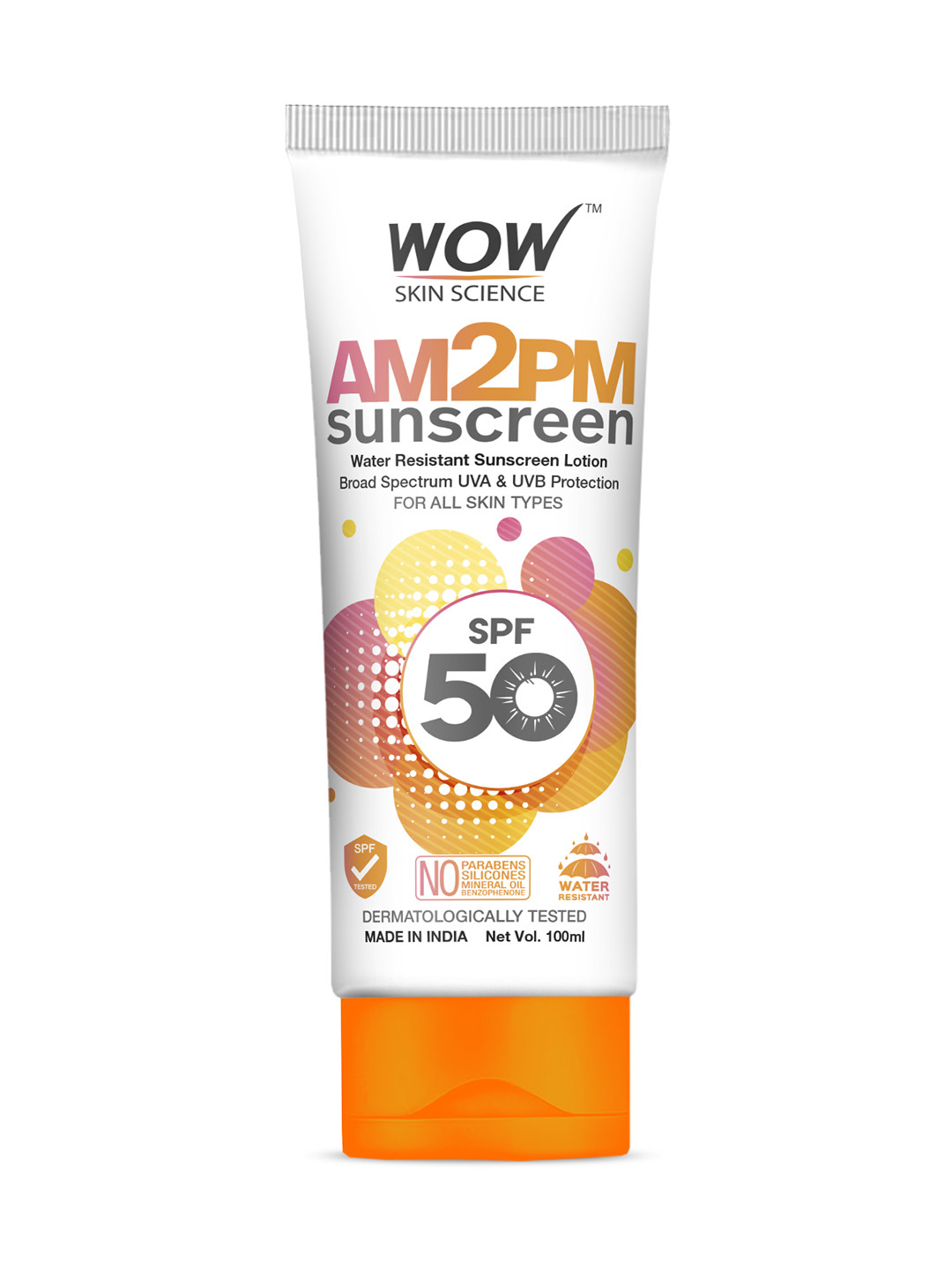 

WOW SKIN SCIENCE AM2PM Water Resistant SPF 50 Sunscreen Lotion 100 ml, Orange