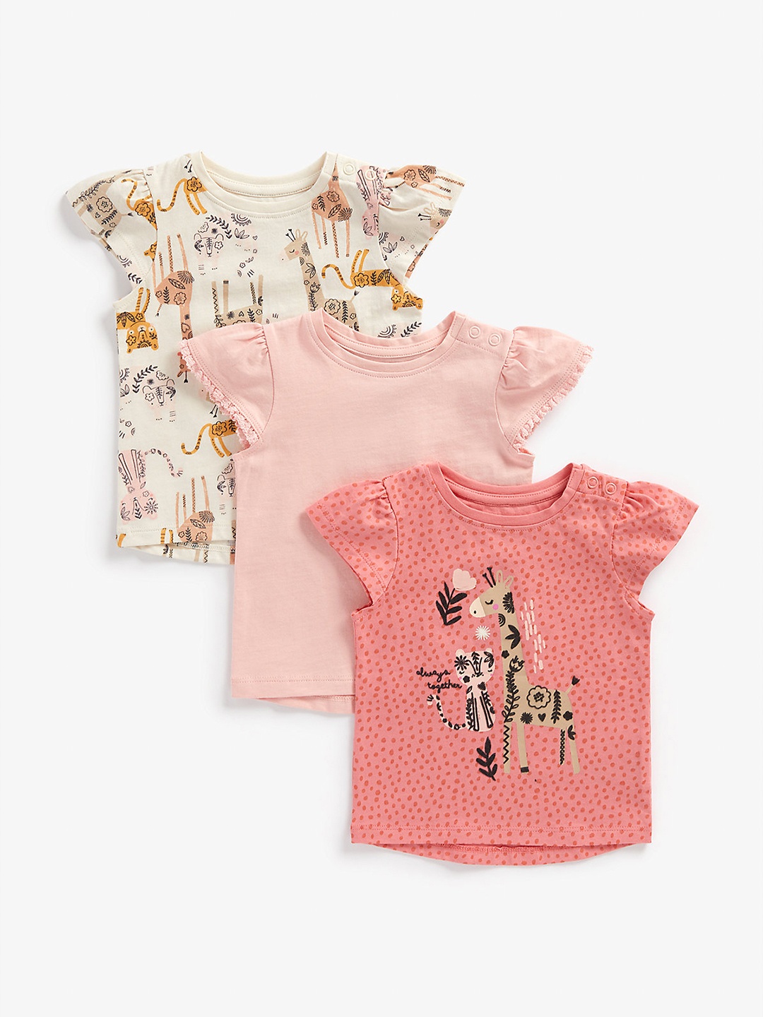 

mothercare Infant Girls Pack of 3 Cotton Tops, Off white