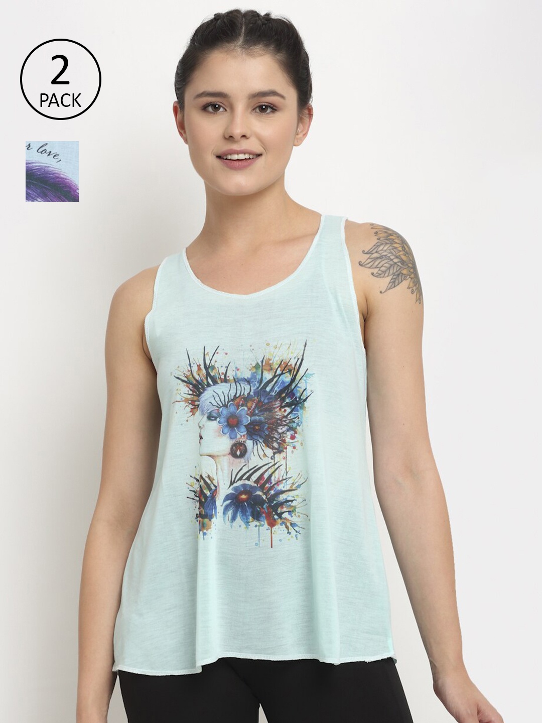 

MACK JONNEY Pack of 2 Turquoise Blue & Sea Green Printed Tank Top