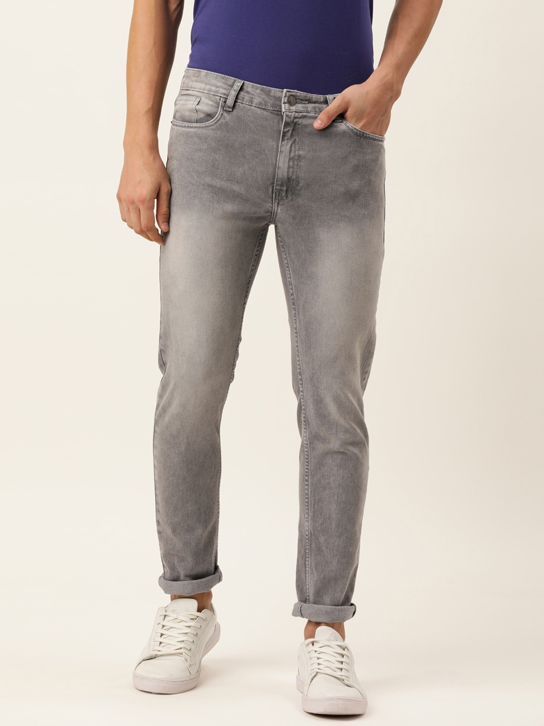 

FOREVER 21 Men Grey Skinny Fit Mid-Rise Heavy Fade Jeans