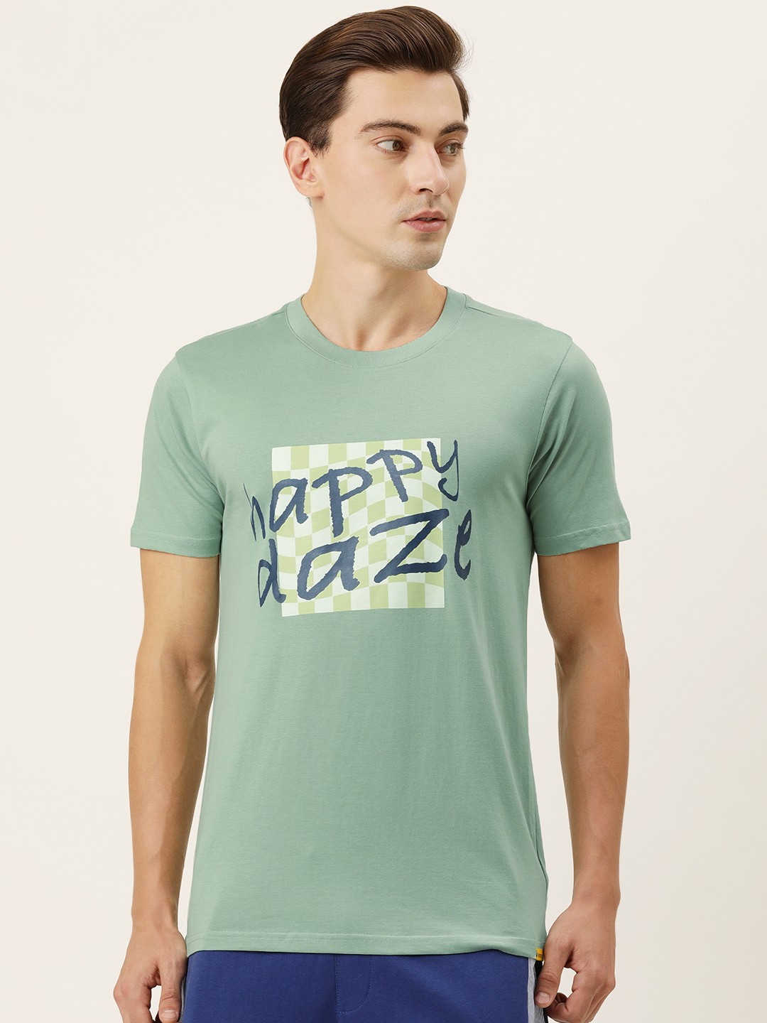 

FOREVER 21 Men Mint Green Typography Printed Pure Cotton T-shirt
