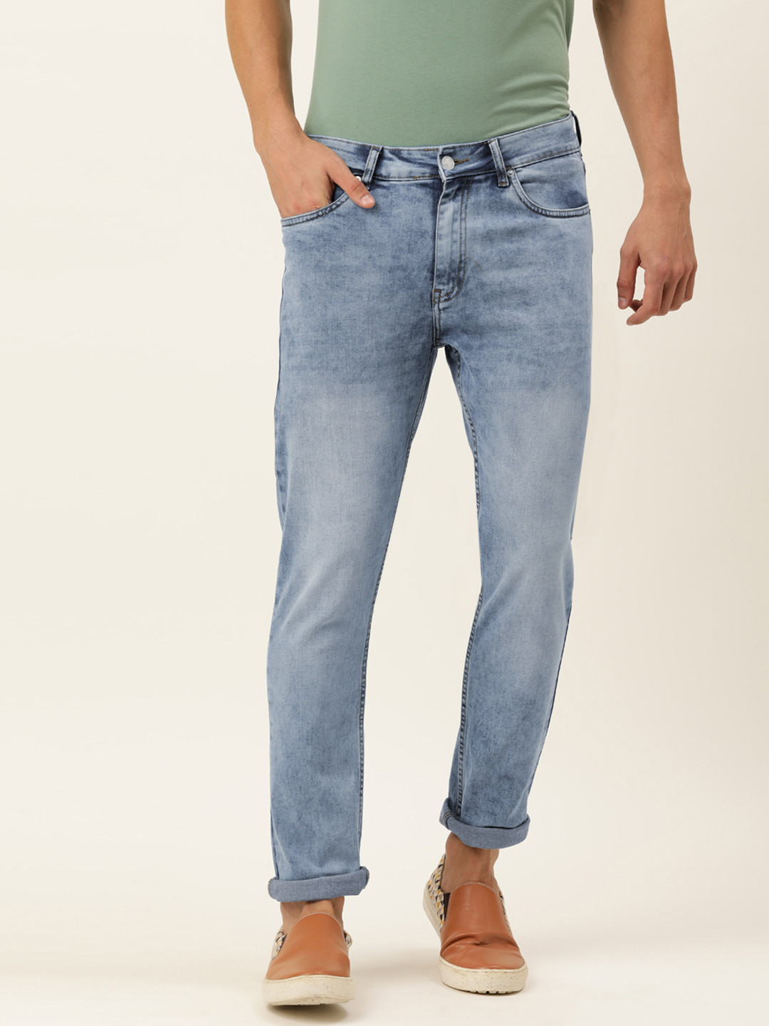 

FOREVER 21 Men Blue Slim Fit Heavy Fade Stretchable Jeans