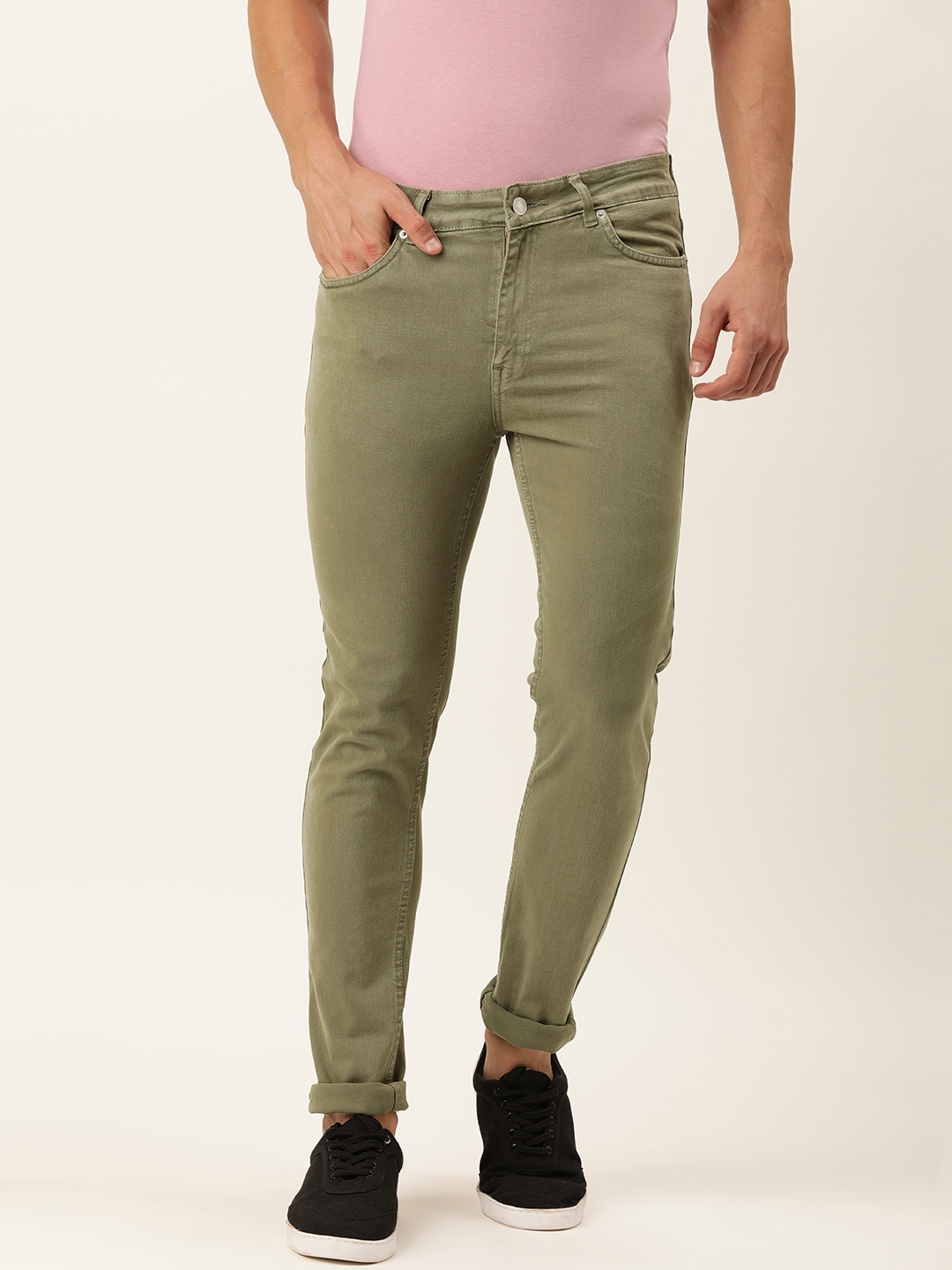 

FOREVER 21 Men Olive Green Skinny Fit Stretchable Jeans
