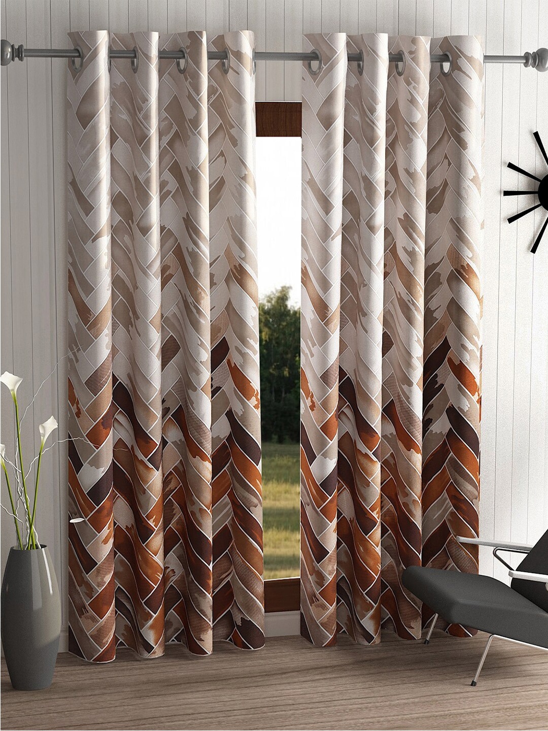 

Home Sizzler Set Of 2 Brown Geometric Printed Door Curtains
