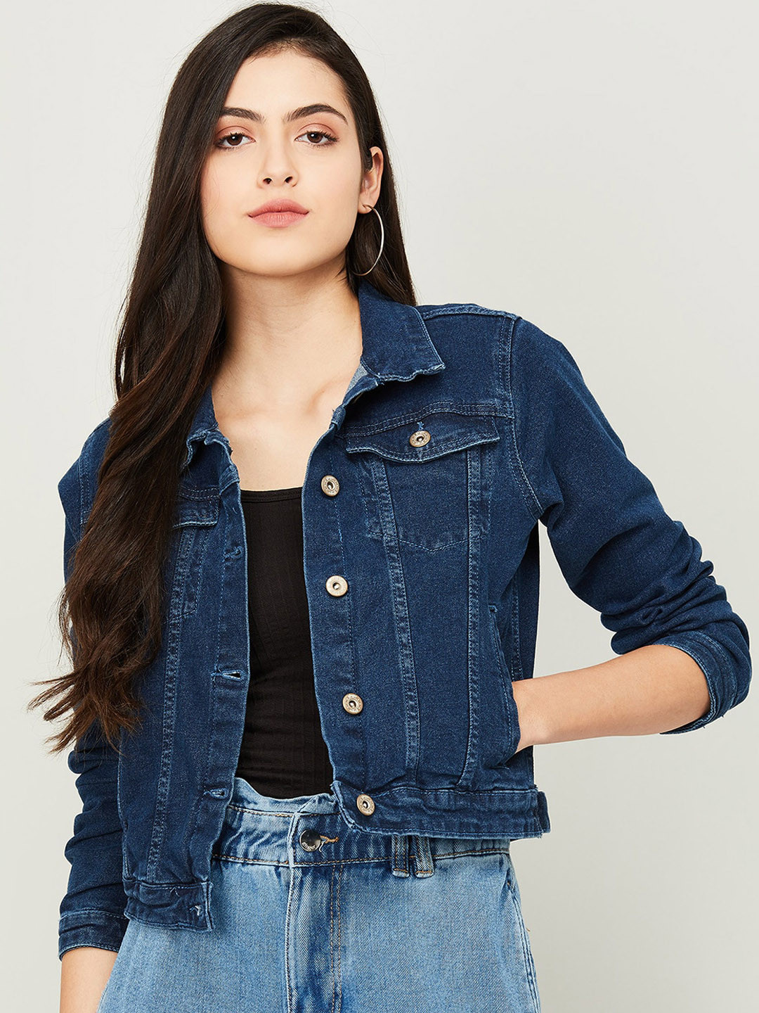 

Ginger by Lifestyle Women Blue Crop Denim Jacket