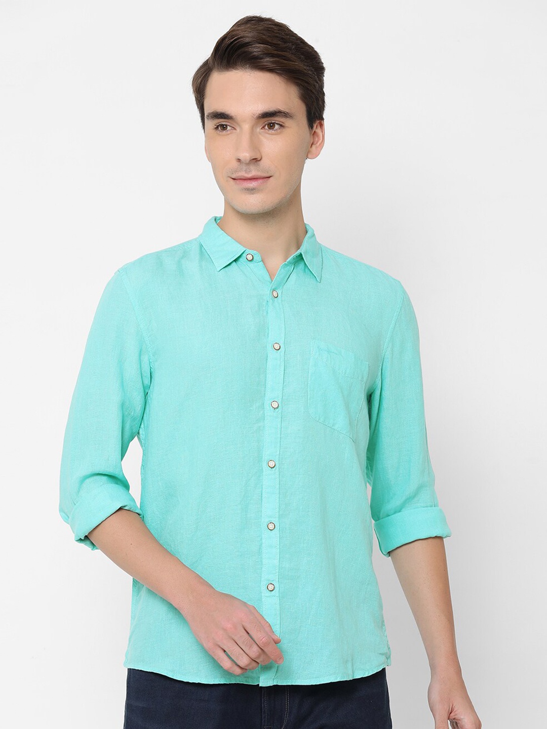

Pepe Jeans Men Sea Green Linen Casual Shirt