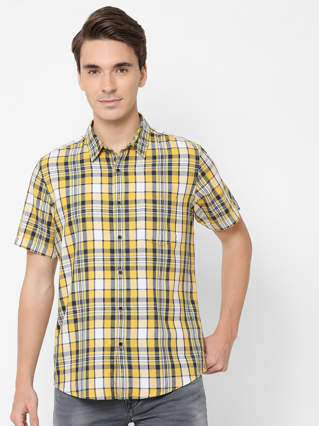 

Pepe Jeans Men Yellow Tartan Checks Checked Casual Shirt