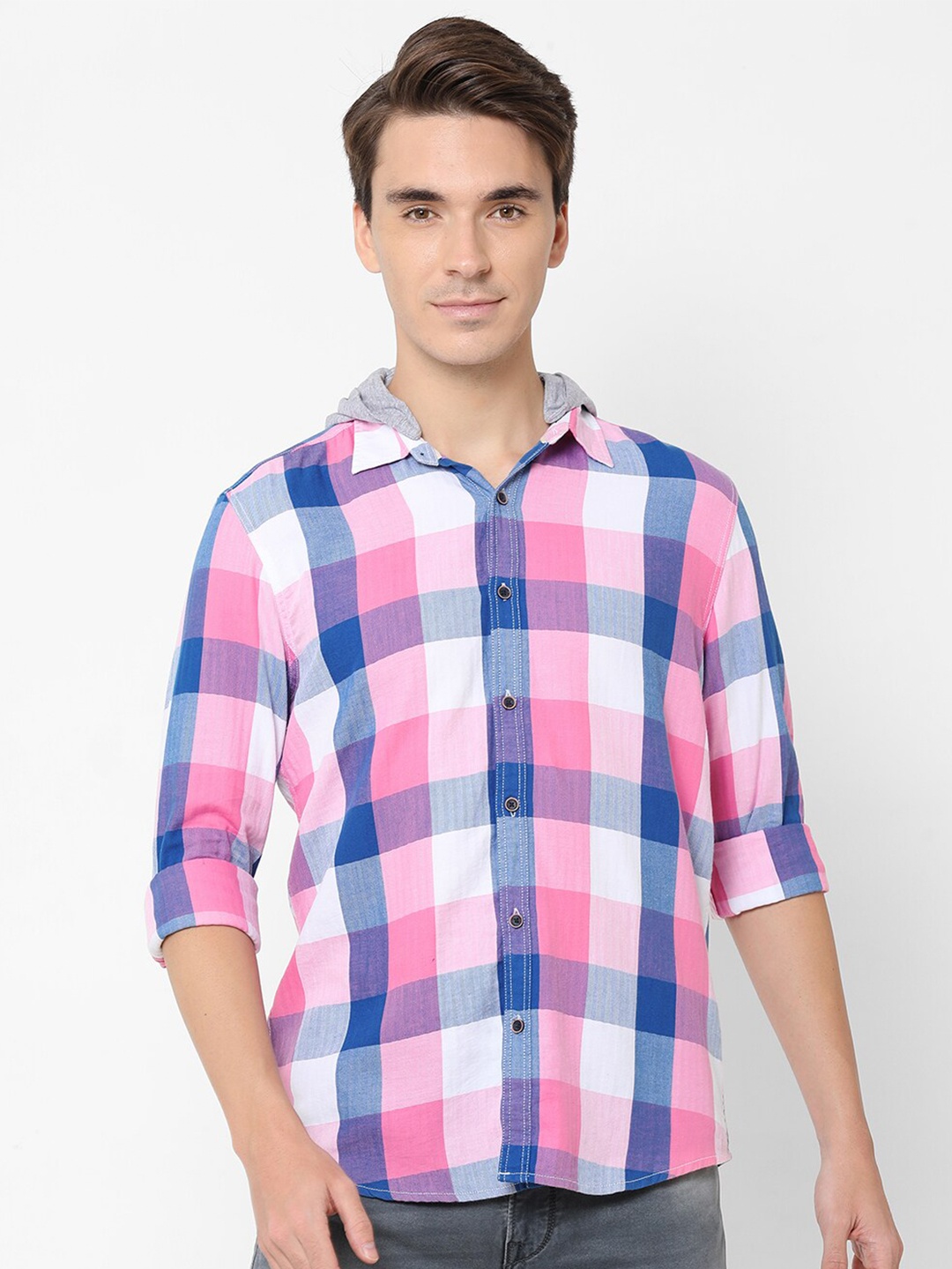 

Pepe Jeans Men Pink Gingham Checks Checked Casual Shirt