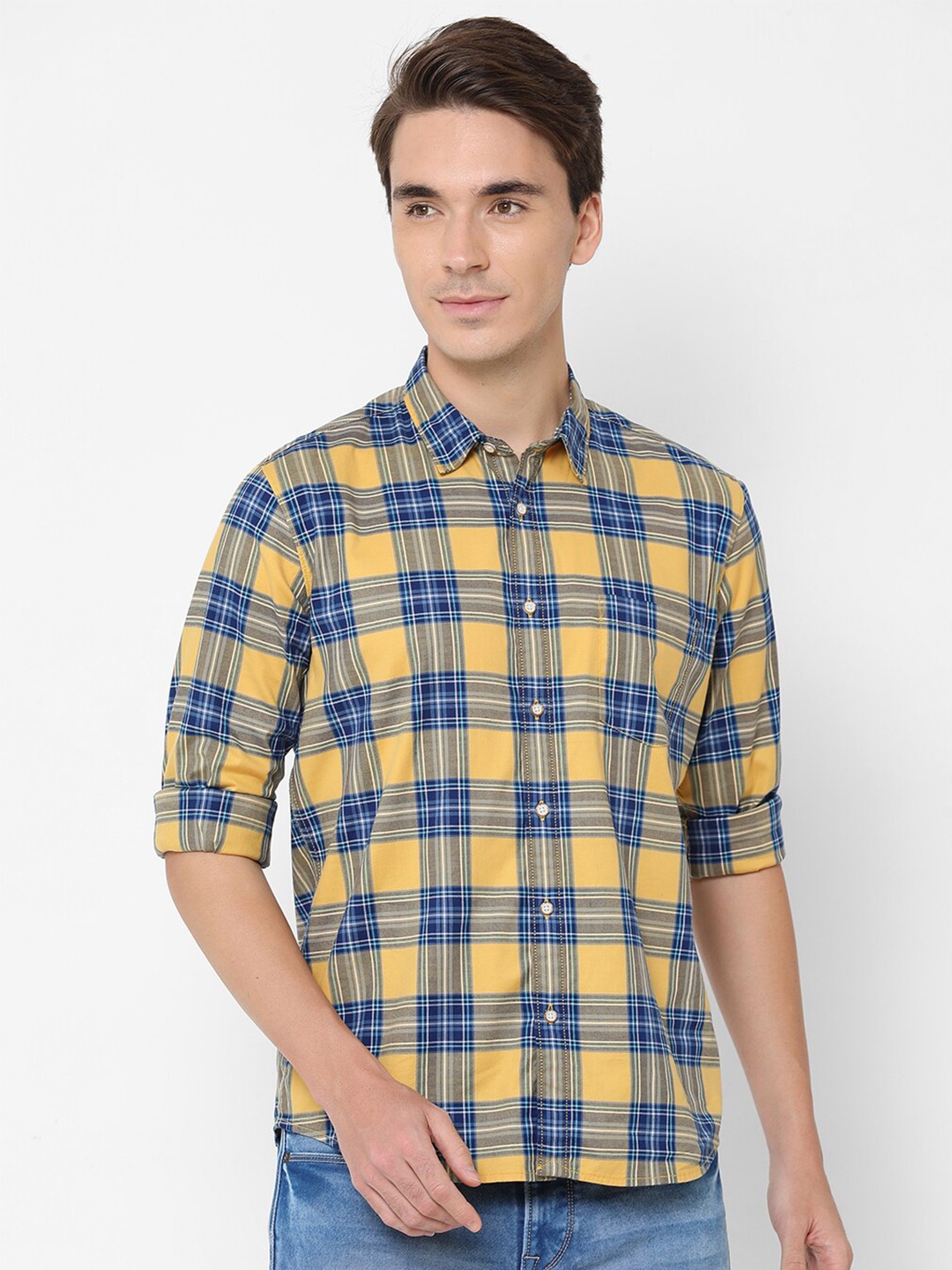 

Pepe Jeans Men Yellow & Blue Tartan Checked Casual Shirt