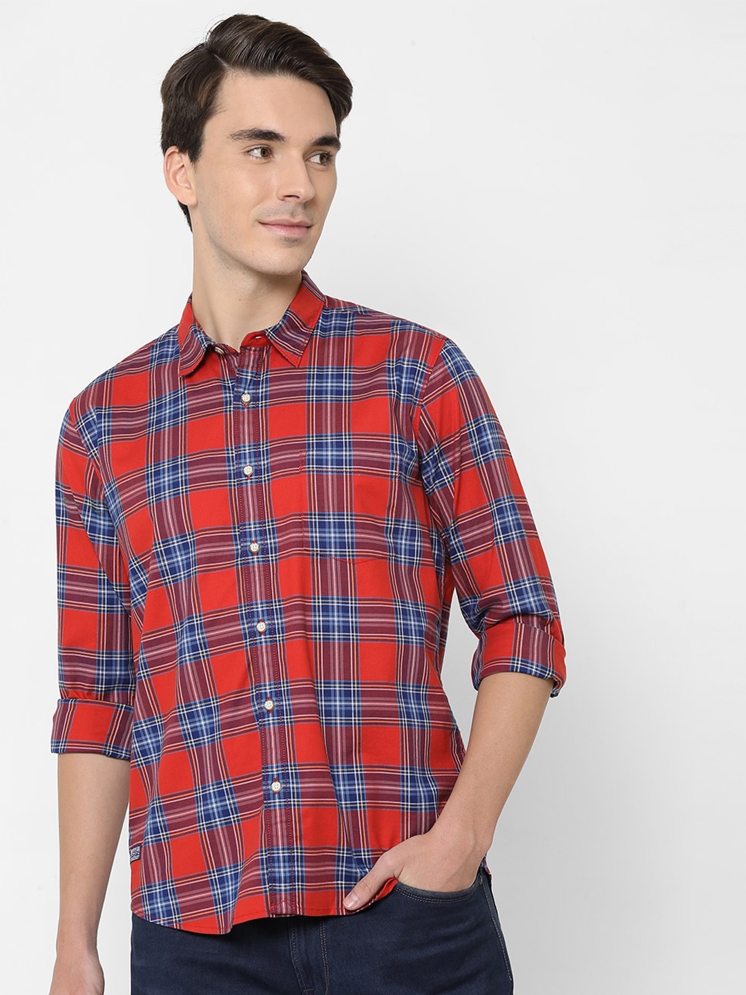 

Pepe Jeans Men Red Tartan Checks Checked Pure Cotton Casual Shirt