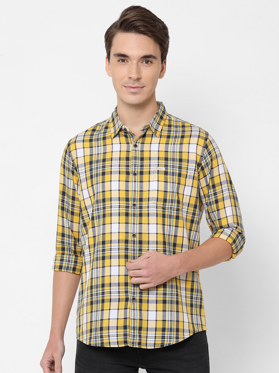 

Pepe Jeans Men Yellow Checked Casual Shirt