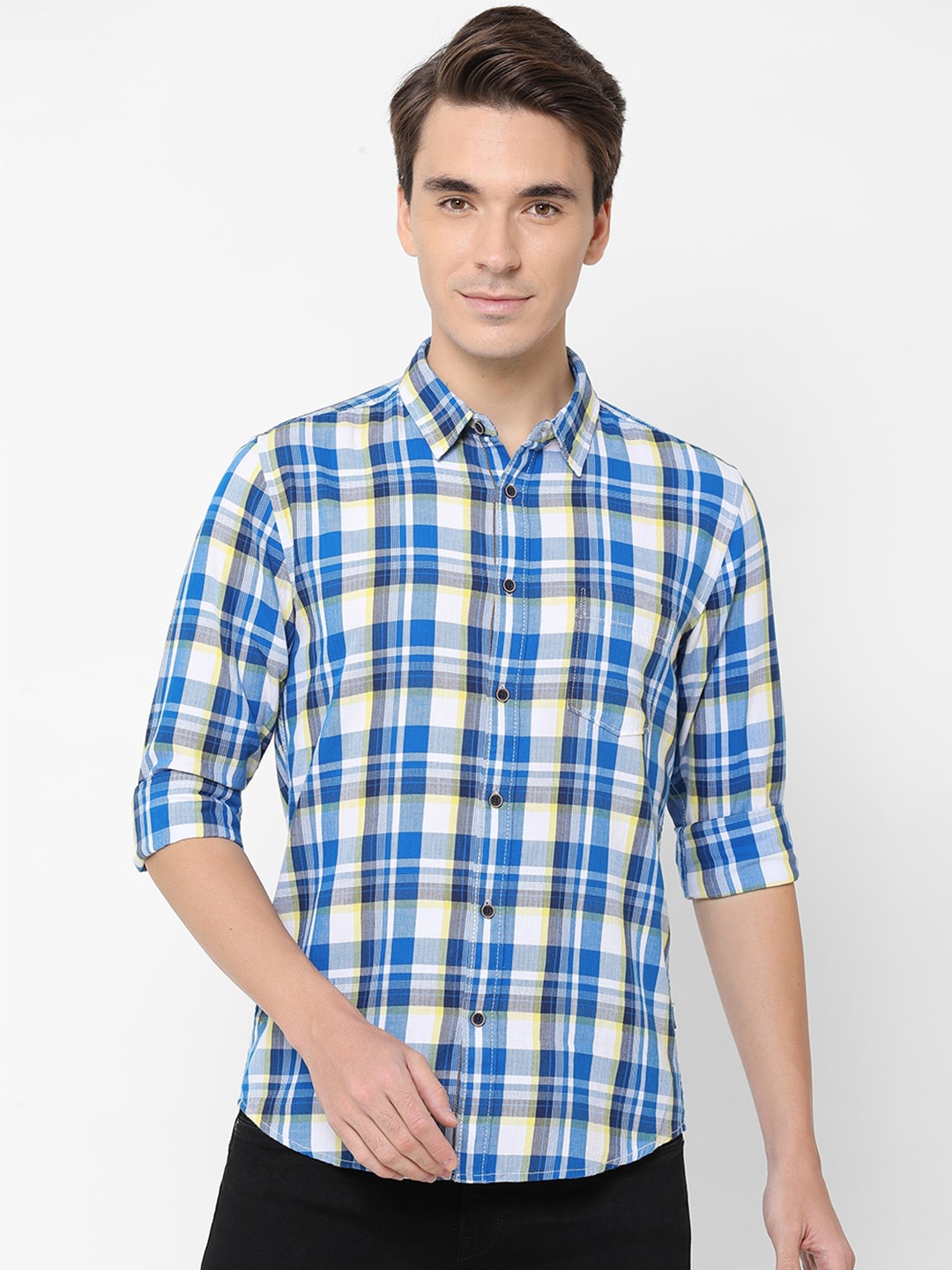 

Pepe Jeans Men Blue & White Tartan Checks Checked Pure Cotton Casual Shirt