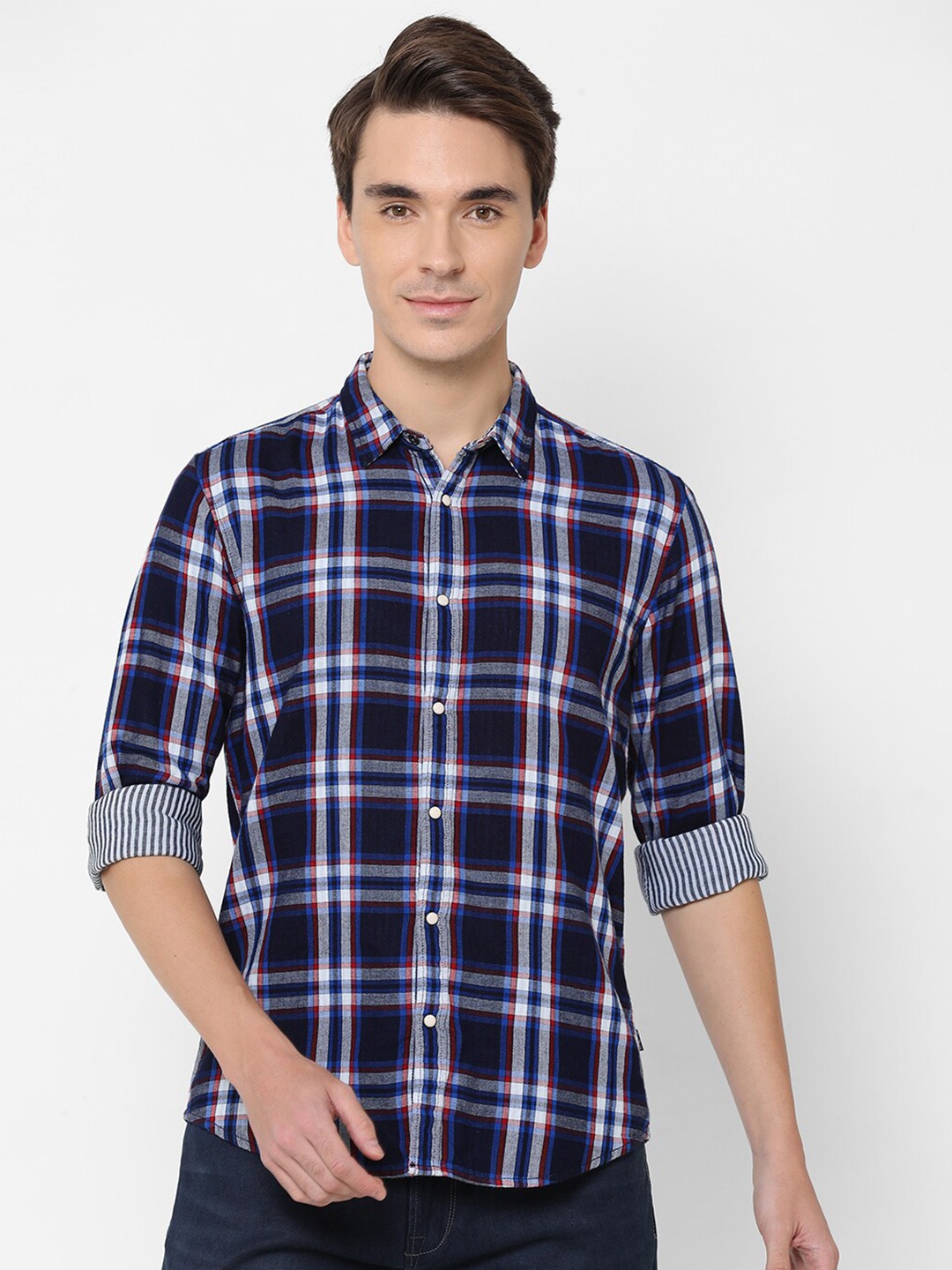 

Pepe Jeans Men Blue Tartan Checks Checked Pure Cotton Casual Shirt