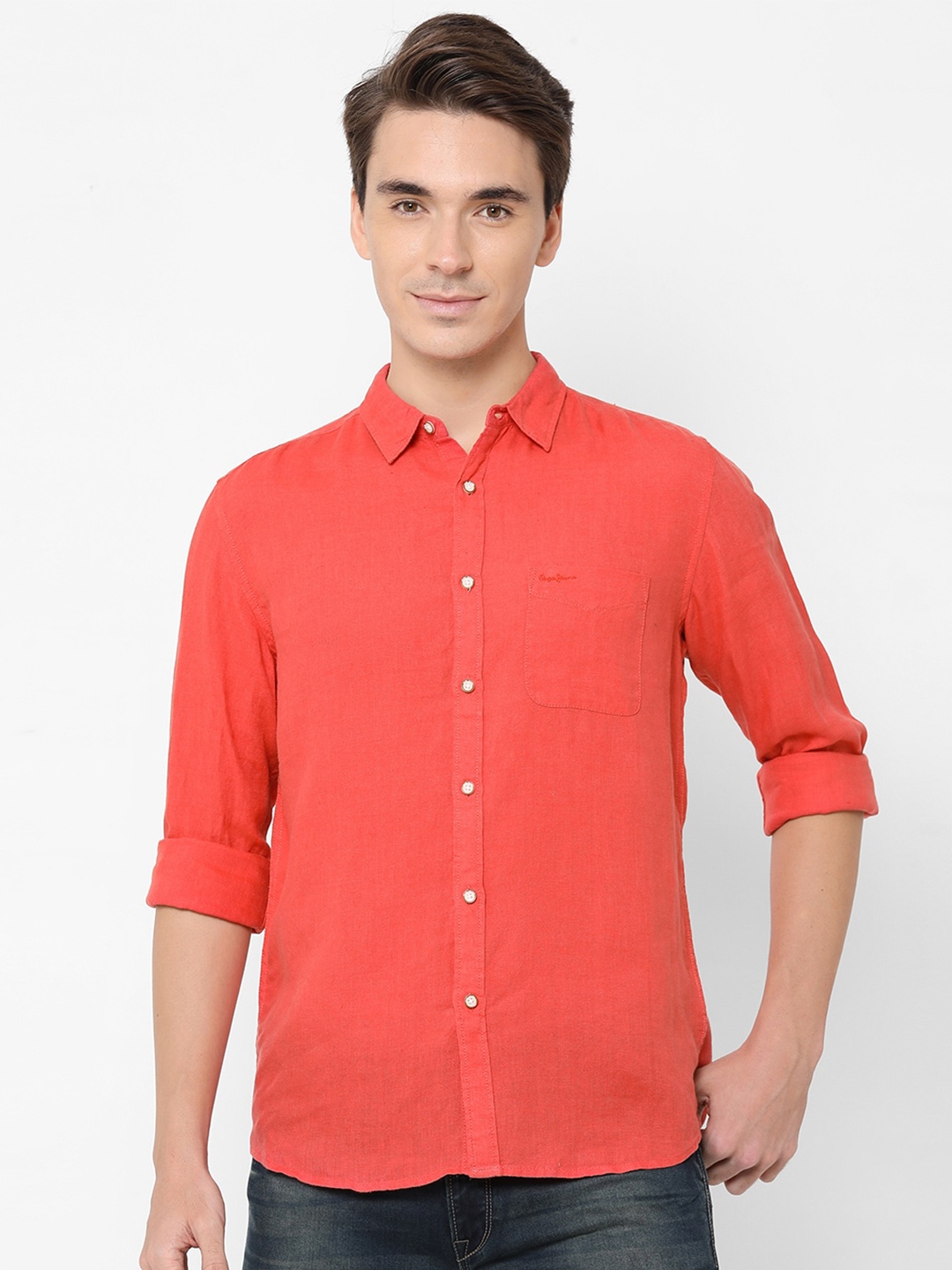 

Pepe Jeans Men Coral Casual Pure Linen Casual Shirt