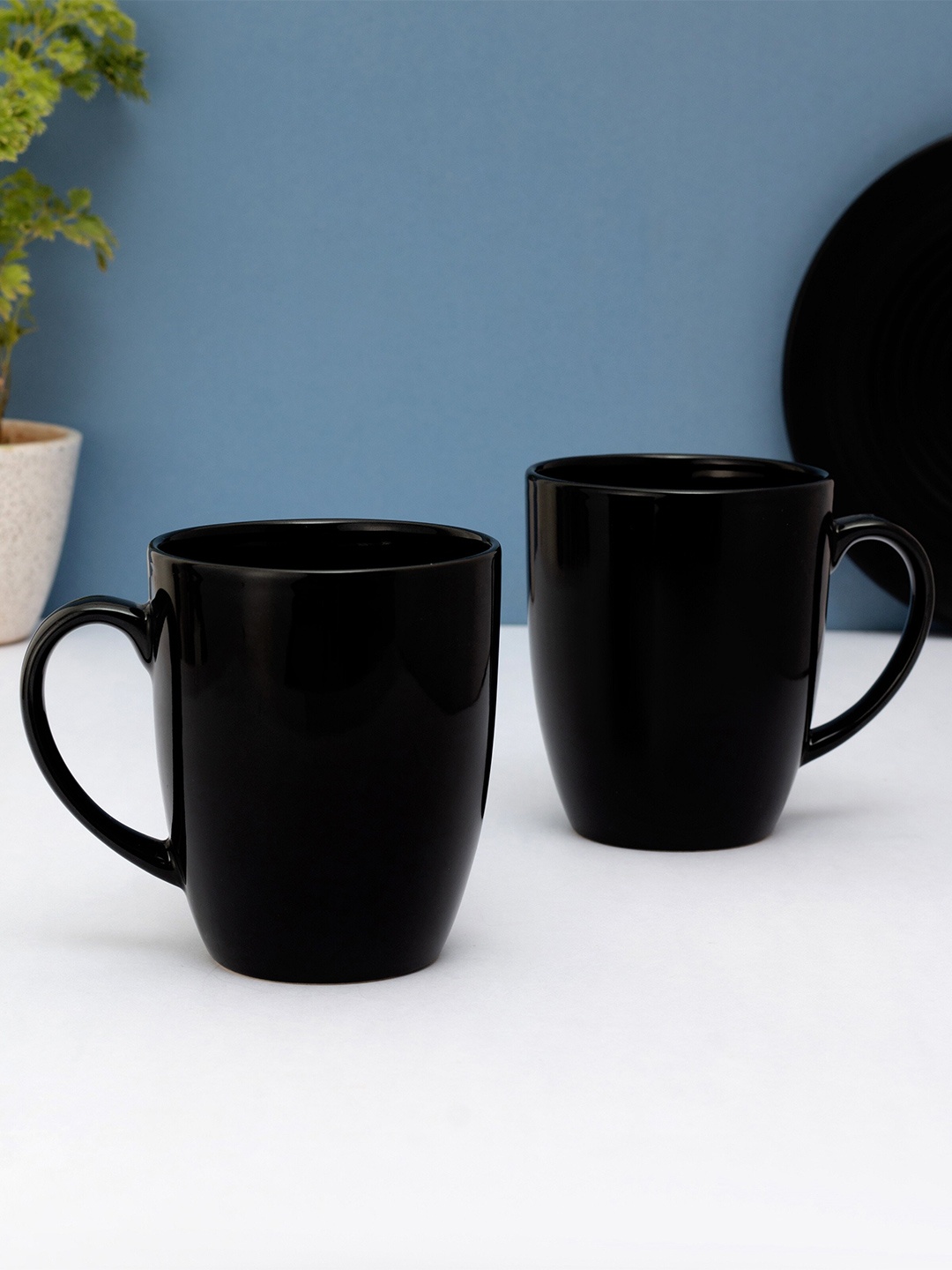 

CLAY CRAFT Black Set of 2 Solid Ceramic Glossy Mugs