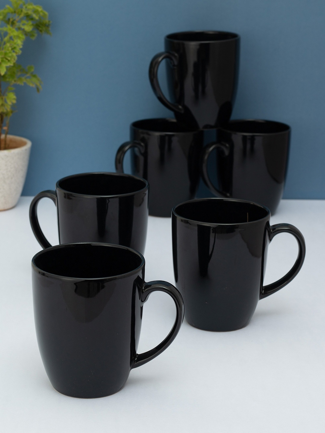 

CLAY CRAFT Set Of 6 Black Solid Ceramic Glossy Mugs