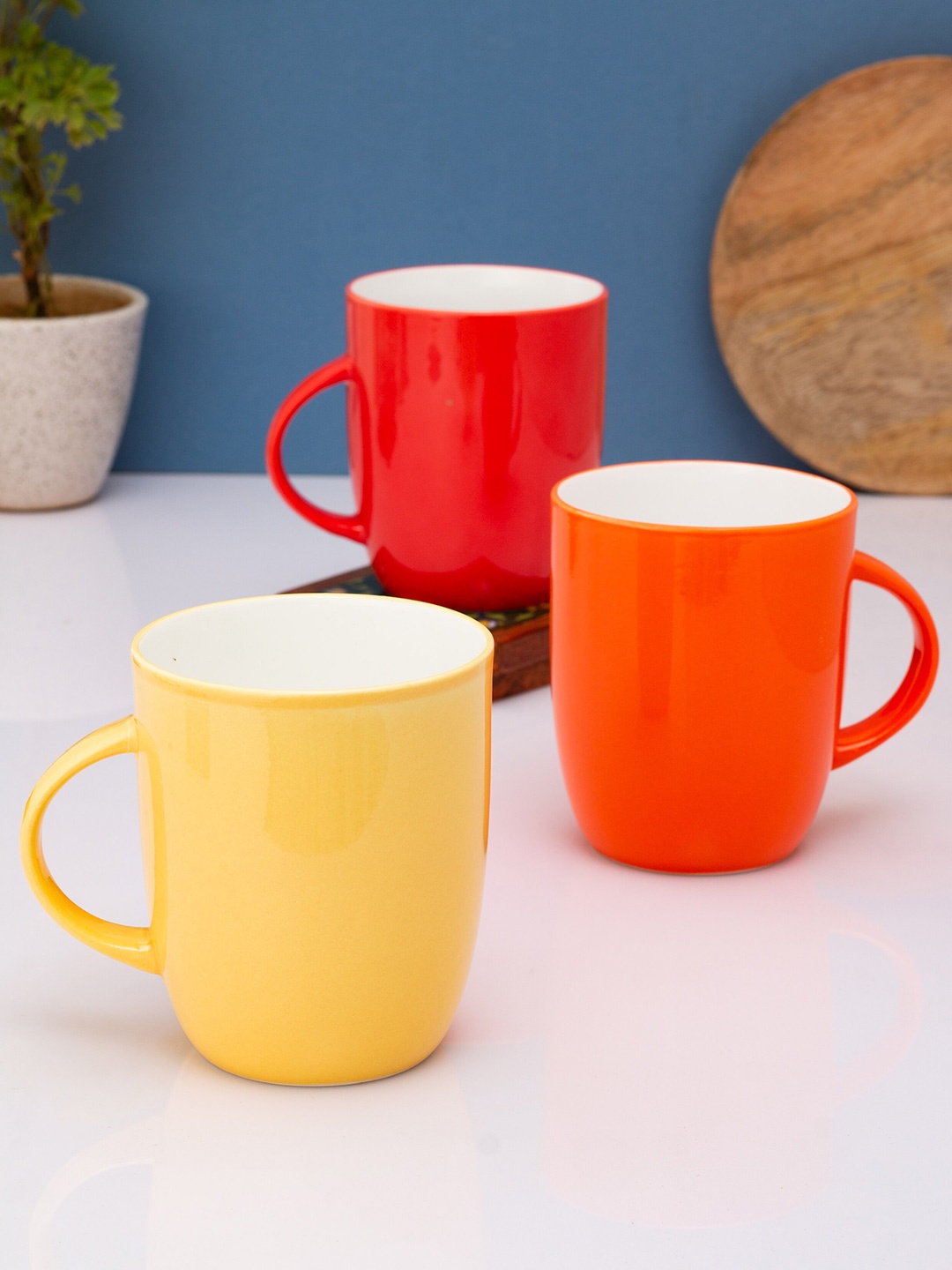 

CLAY CRAFT Set of 3 Solid Ceramic Glossy Mugs, Red