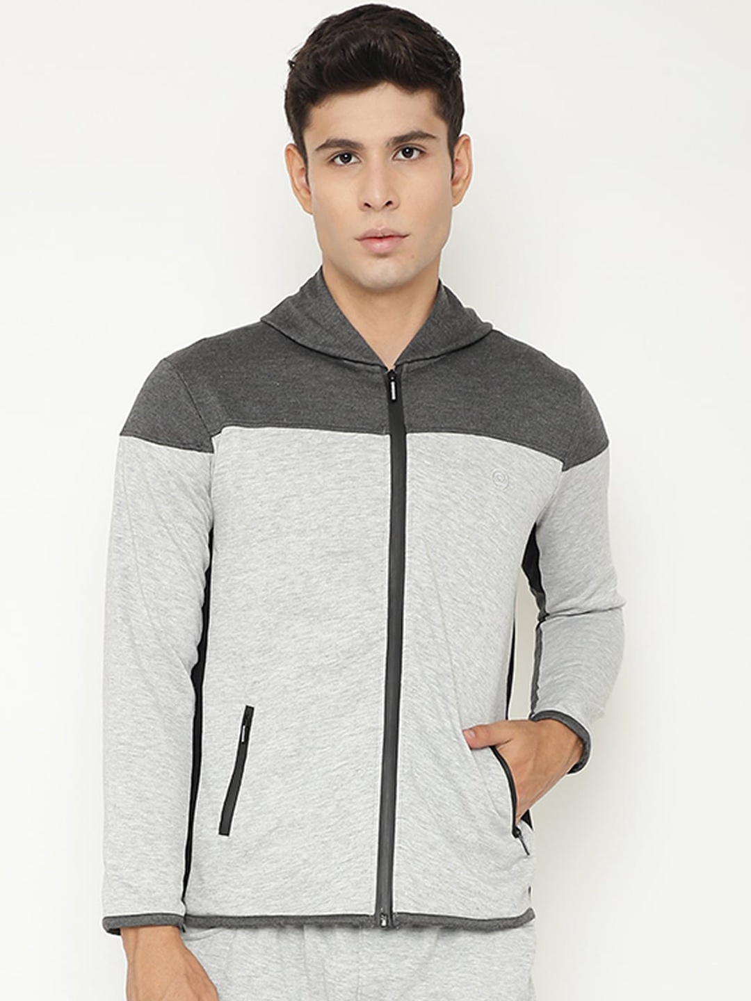 

CHKOKKO Men Grey Colourblocked Lightweight Outdoor Sporty Jacket