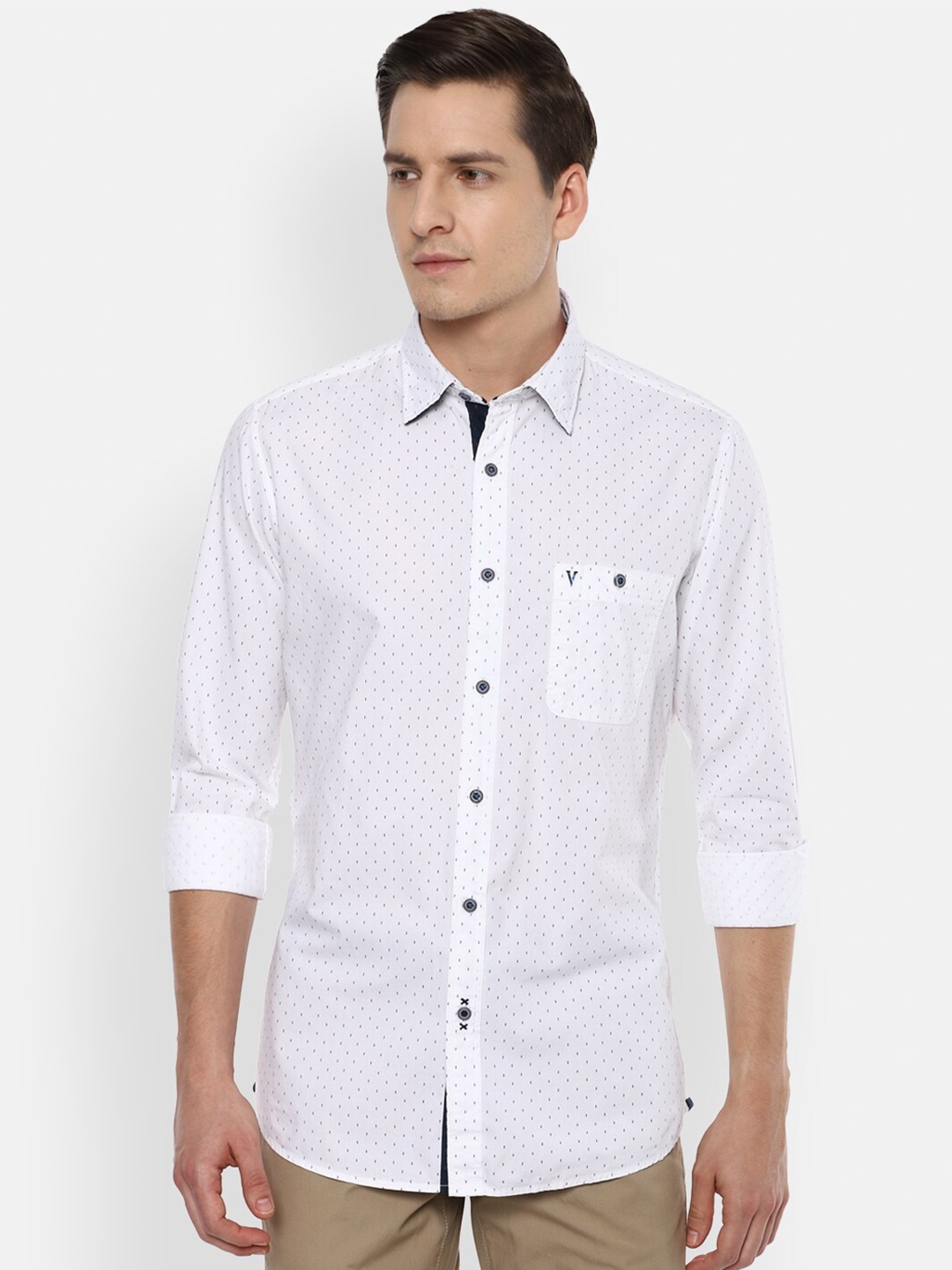 

VAN HEUSEN DENIM LABS Men White Slim Fit Printed Pure Cotton Casual Shirt