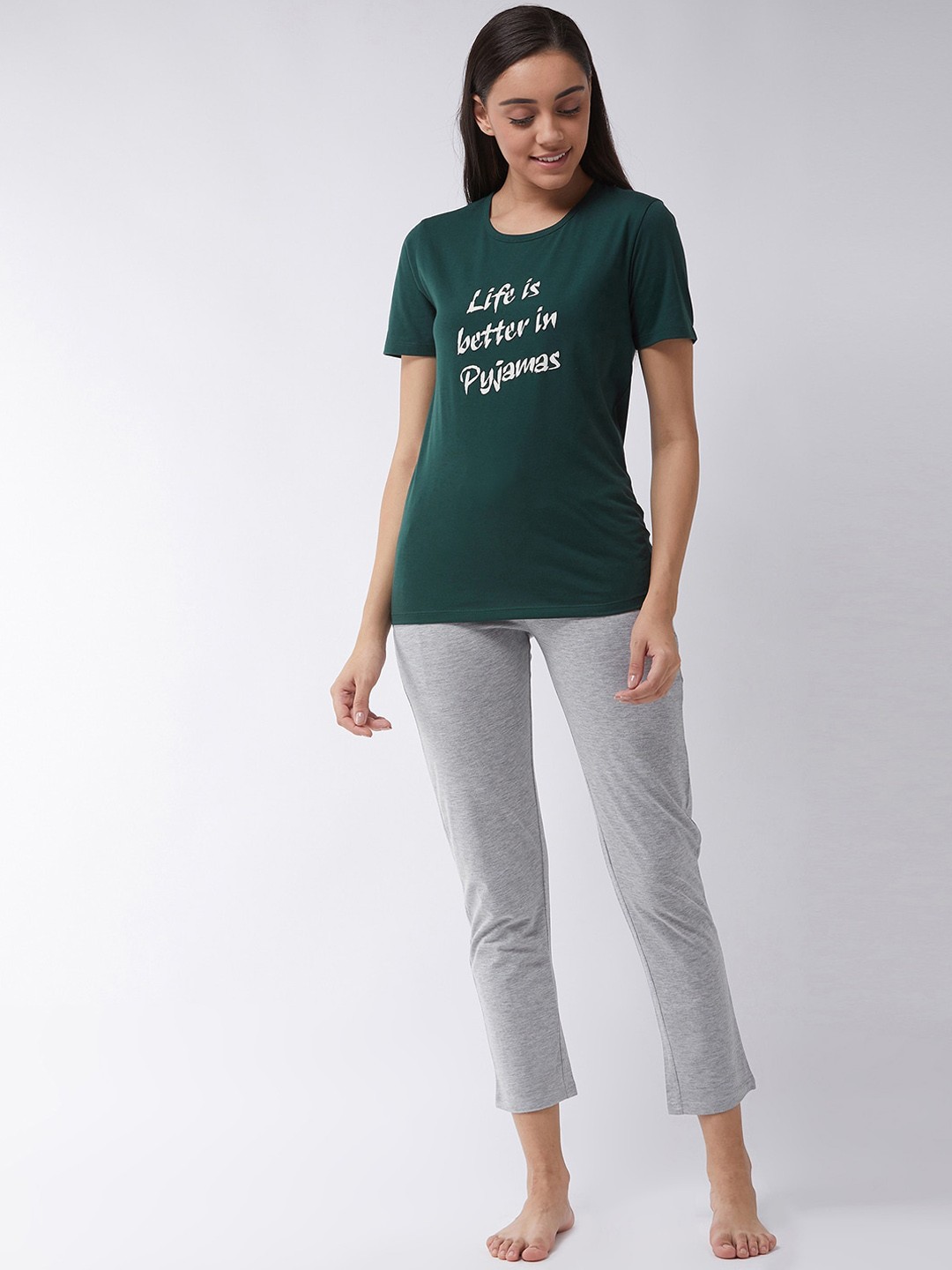 

Modeve Women Green & Grey Printed Night Suit