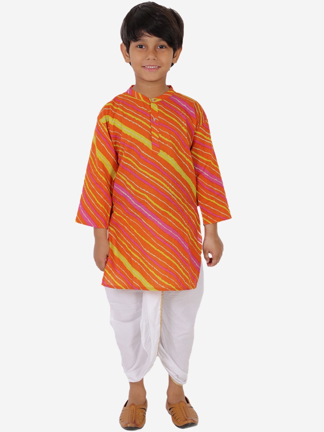 

ahhaaaa Boys Orange Striped Pure Cotton Kurta with Dhoti Pants