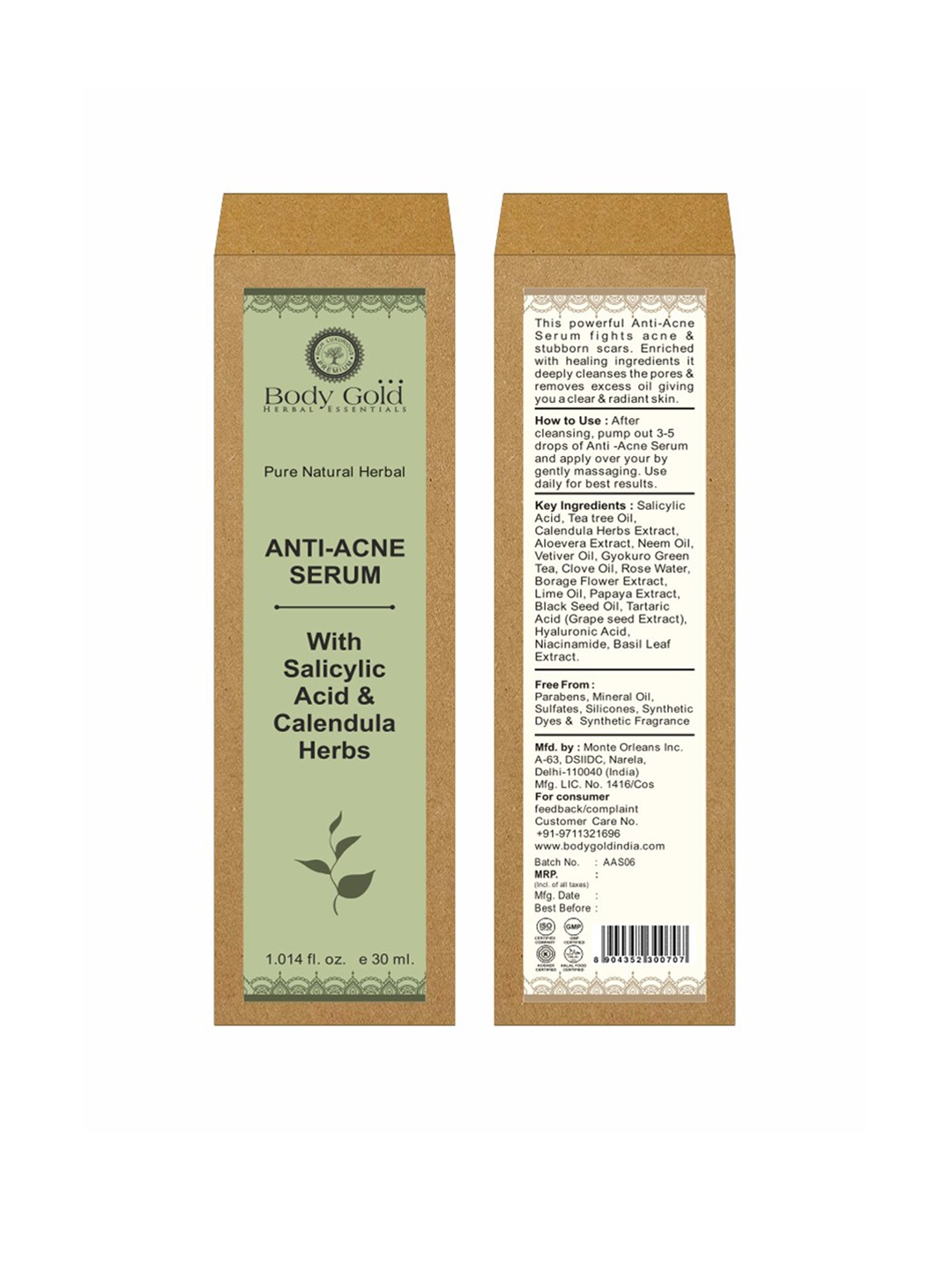 

Body Gold Anti-Acne Serum with Salicylic Acid & Calendula Herbs 30 ml, Green