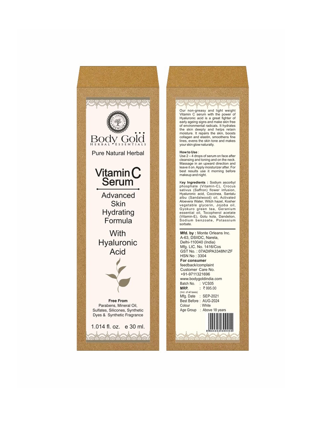 

Body Gold Green Hydrating Vitamin-C Serum with Hyaluronic Acid 30 ml