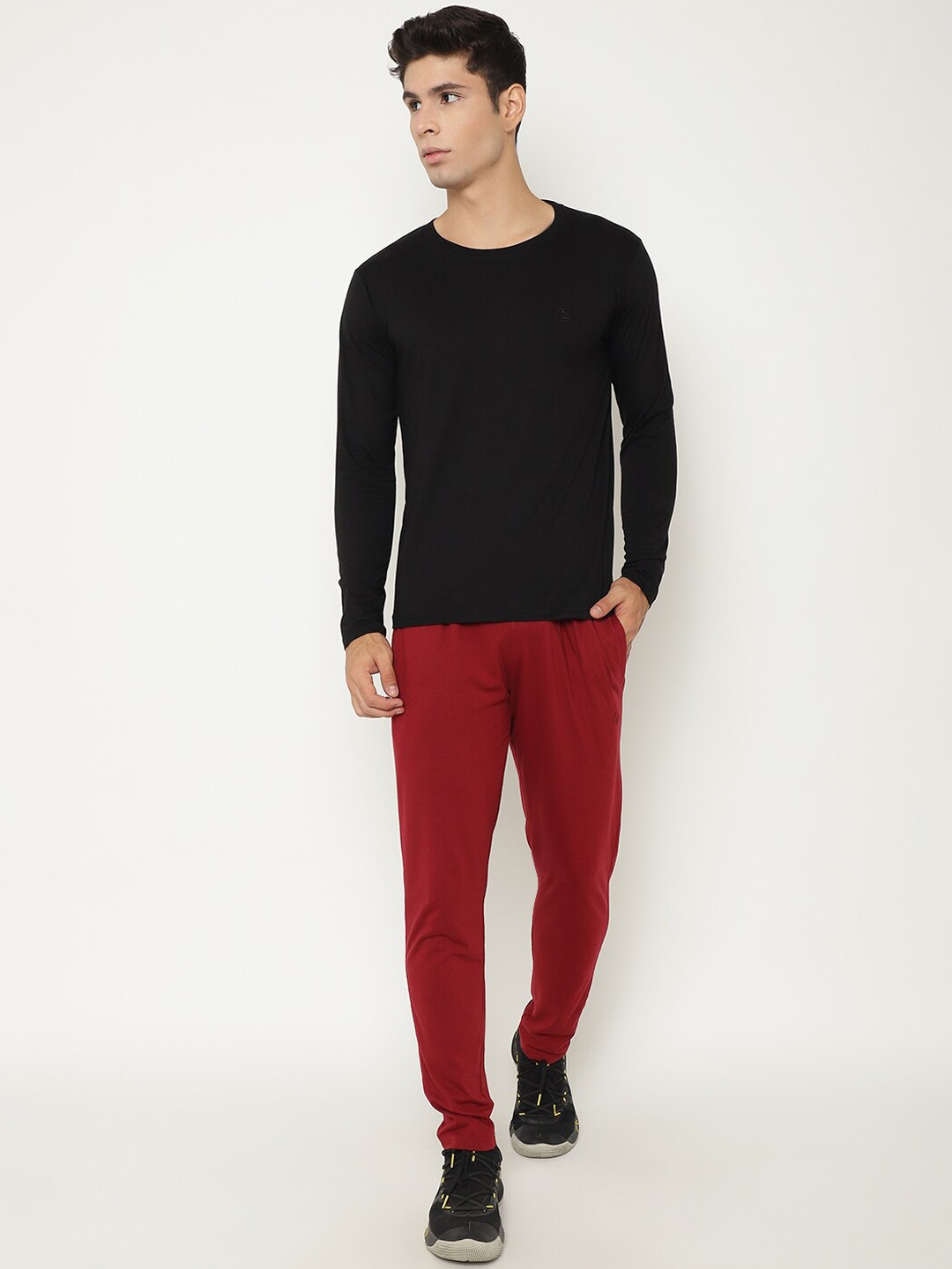 

Chkokko Men Black Solid Cotton Tracksuit