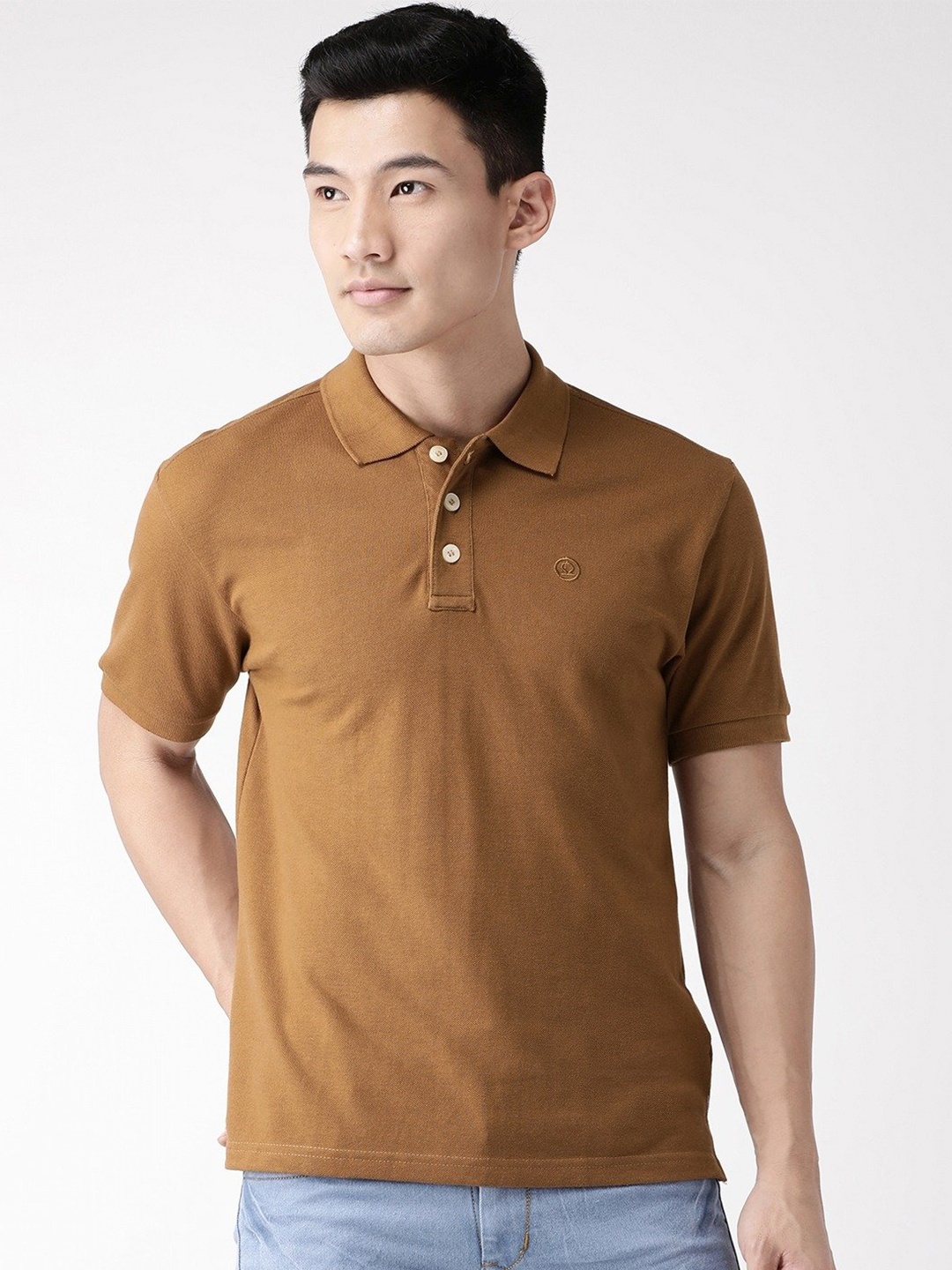 

CHKOKKO Men Brown Polo Collar T-shirt