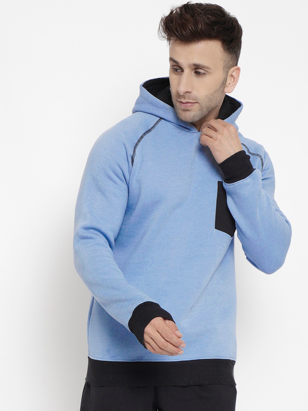 

CHKOKKO Men Blue Hooded Sweatshirt