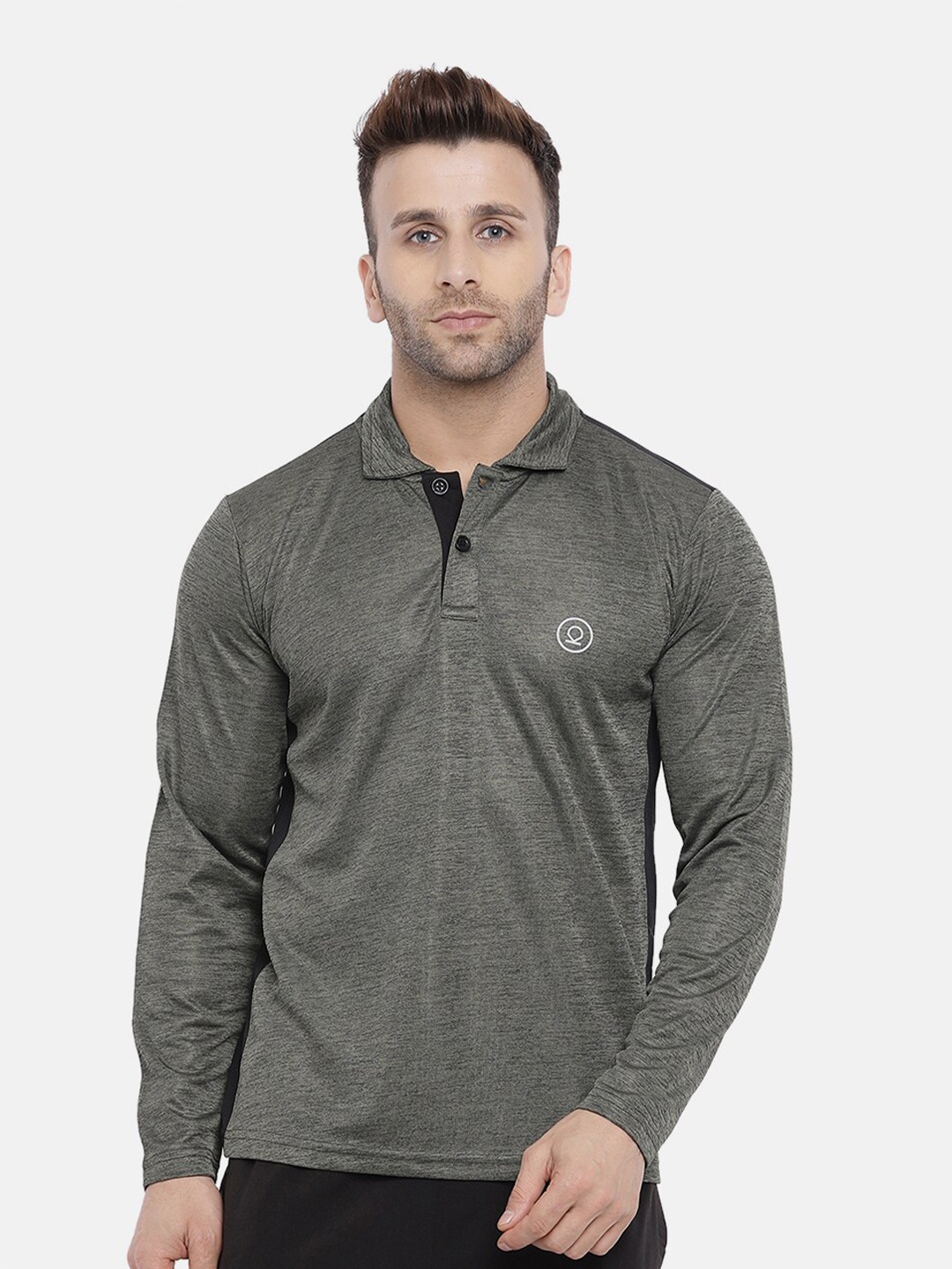 

Chkokko Men Olive Green Polo Collar T-shirt