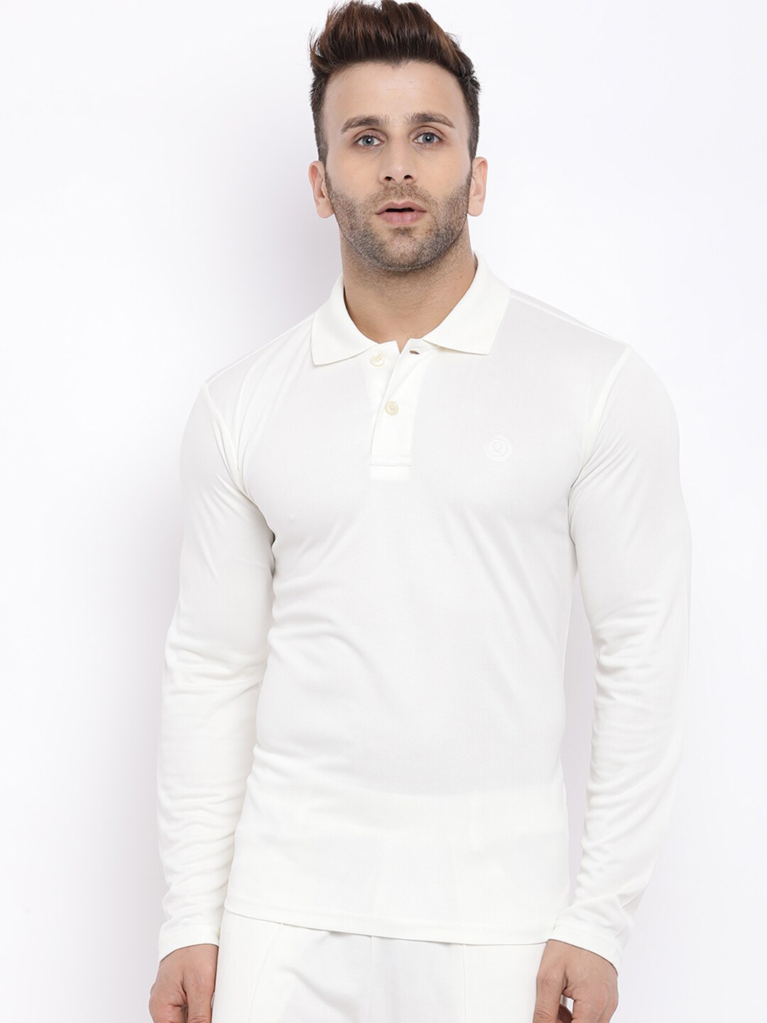 

CHKOKKO Men Cream-Coloured Polo Collar T-shirt