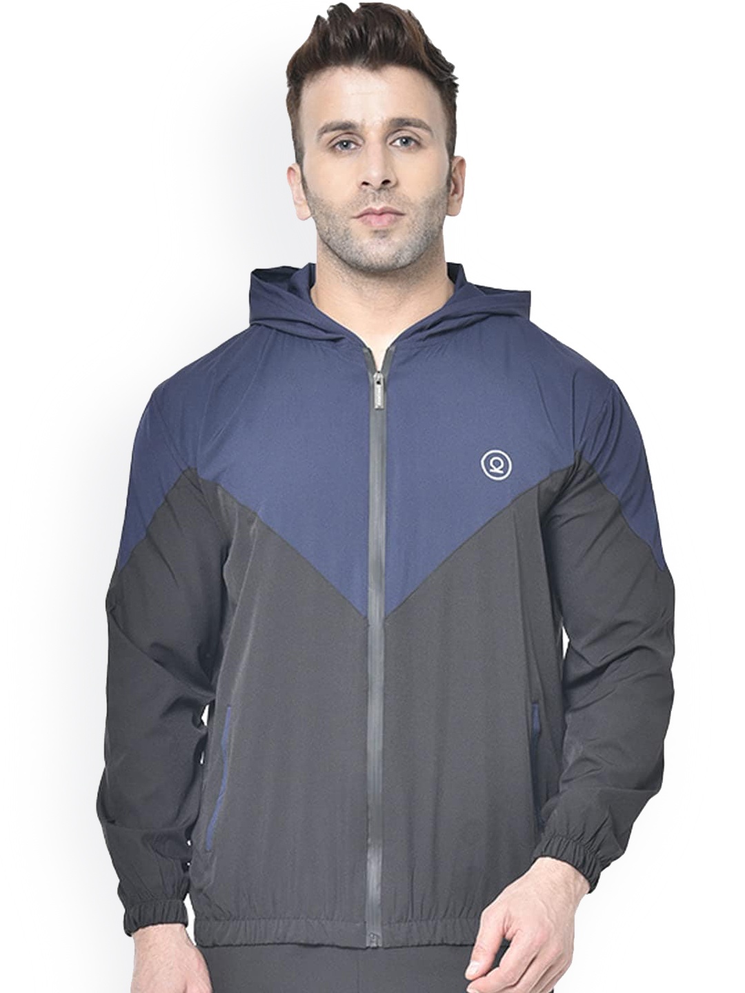 

Chkokko Men Navy Blue Colourblocked Windcheater Outdoor Sporty Jacket