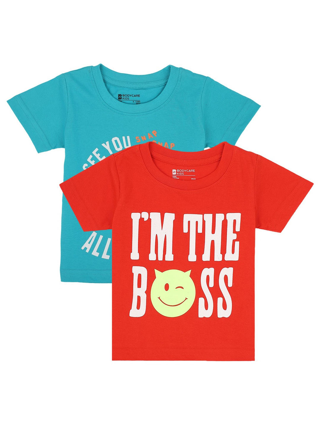 

Bodycare Kids Boys Pack of 2 Assorted Cotton Typography Printed T-shirt