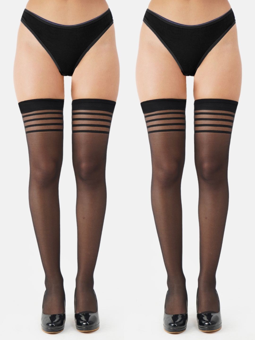 

N2S NEXT2SKIN Pack of 2 Women Black Sheer Thigh-High Transparent Stockings