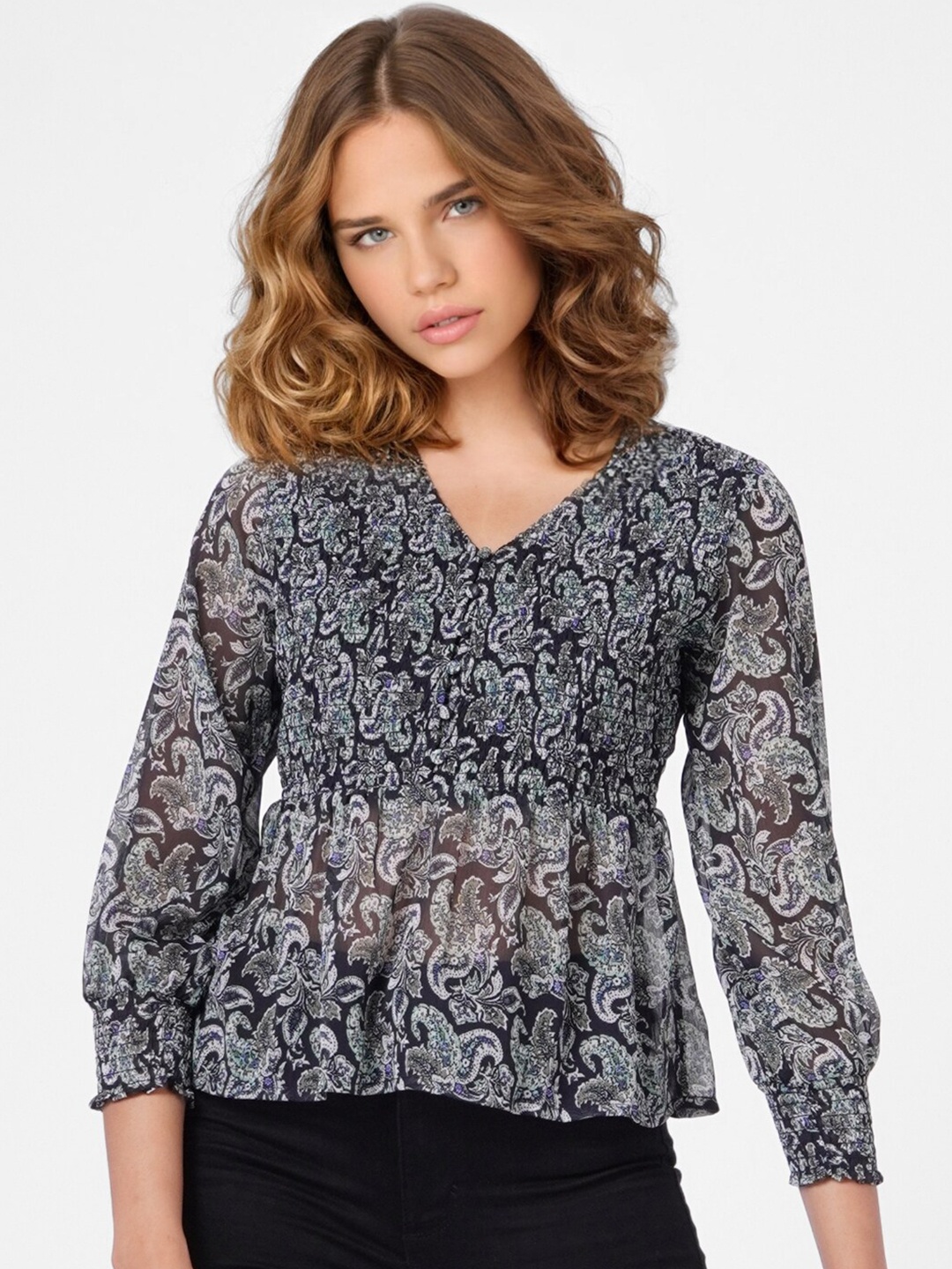 

ONLY Black Print Peplum Top