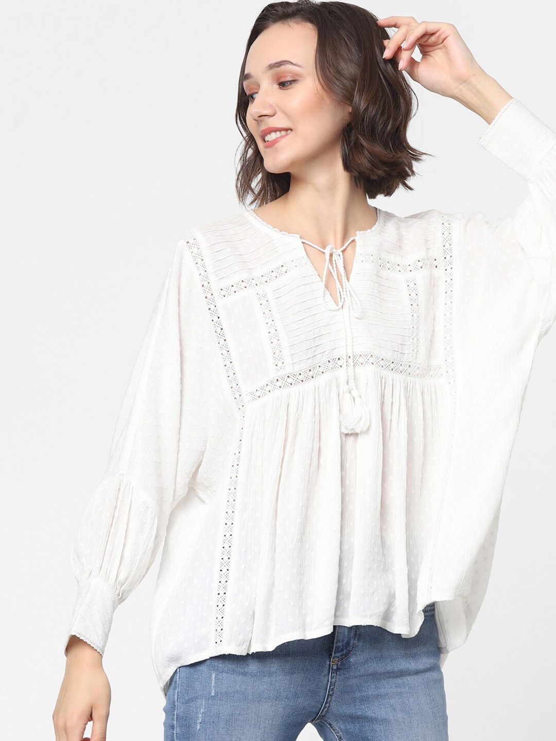 

ONLY White Tie-Up Neck Top