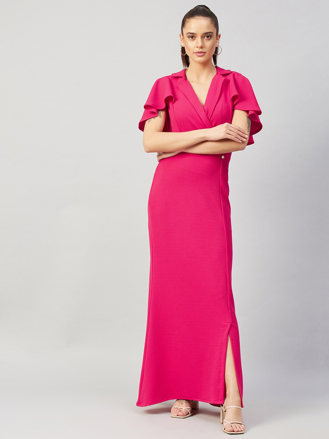 

Athena Fuchsia Maxi Dress with Cape Sleeves